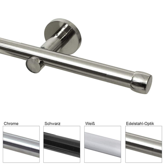 GARDINEUM 100 cm Gardinenstange Ø 20 mm "Cap", alle Längen bis 4,00 m möglich, modern, 1-Lauf, edelstahl-optik/schwarz/chrom (ohne Ringe)