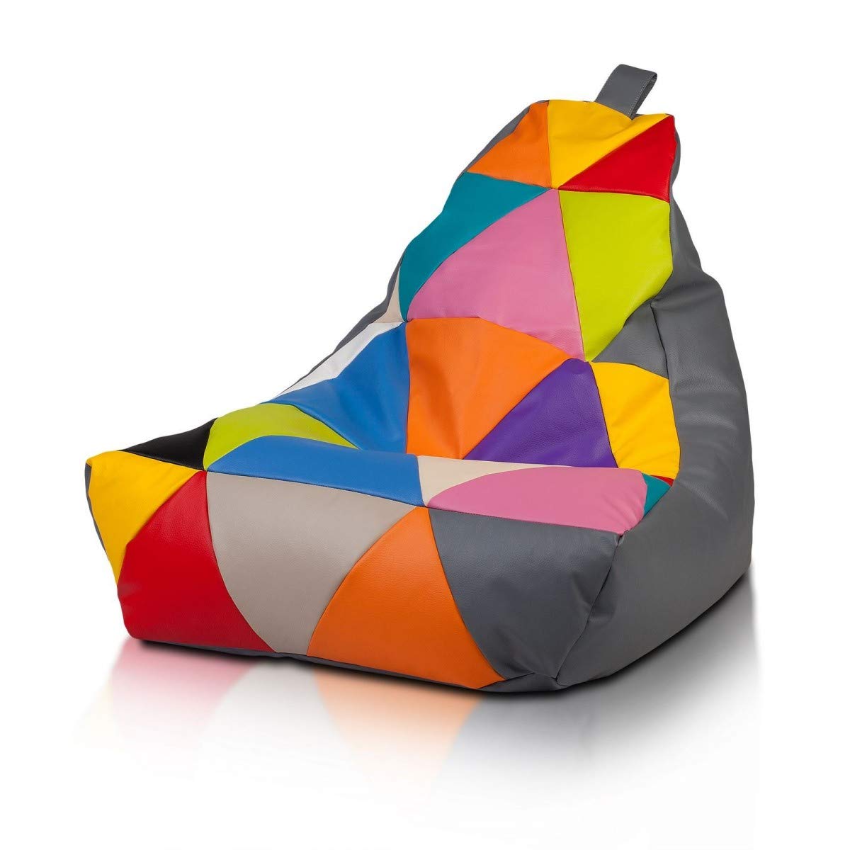 Ecopuf - Sessel Wohnzimmer - Patchwork Sacksessel Kunstleder Keiko Größe S/M - Entspannungssessel zum Sitzen - Sack Pouf mit Griff - Wohnungseinrichtung - Grau E15