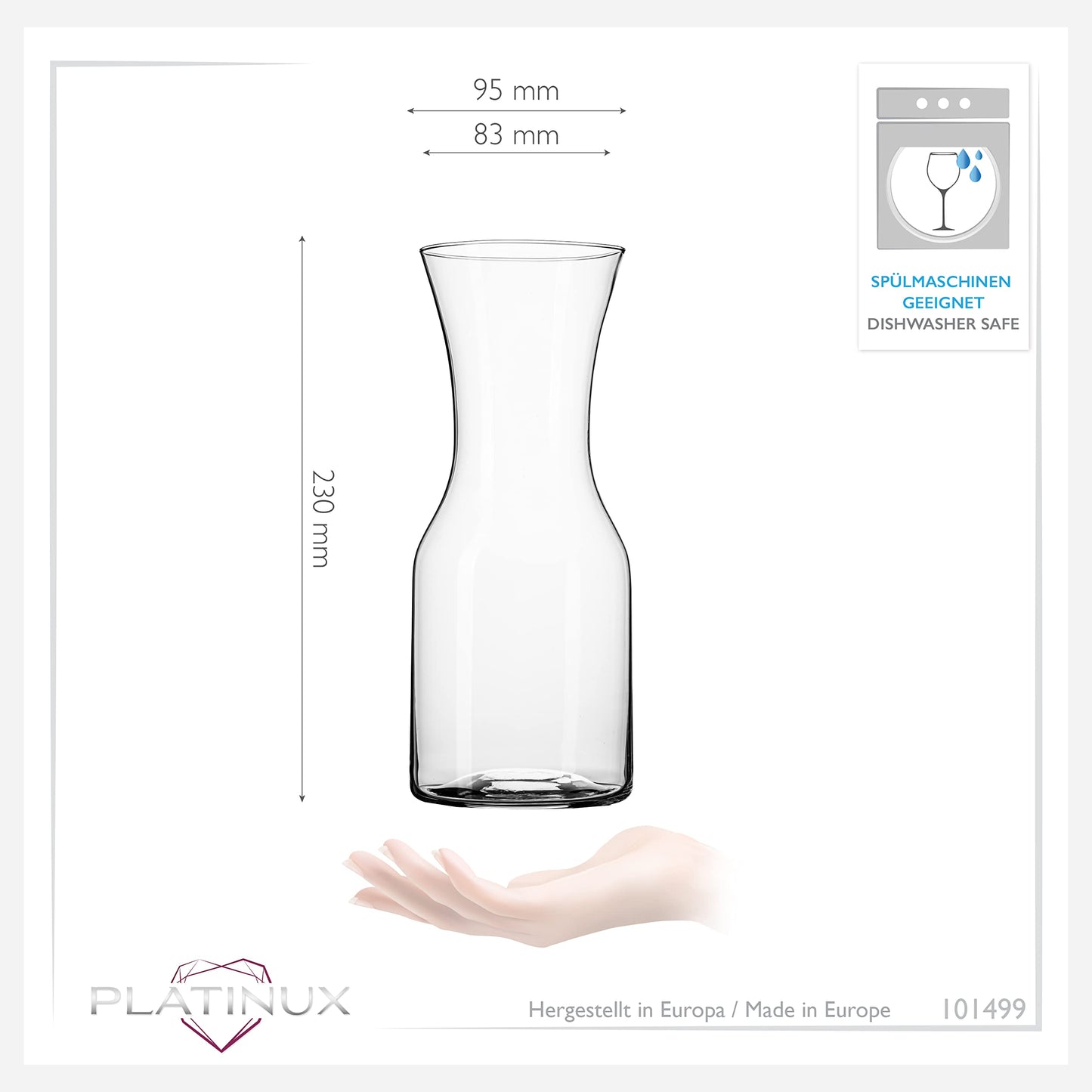 PLATINUX Karaffen 600ml, max. 1,1 Liter aus Glas 2 Stück Wasserkaraffe Wasserkrug Glaskanne Getränkekaraffe Kanne