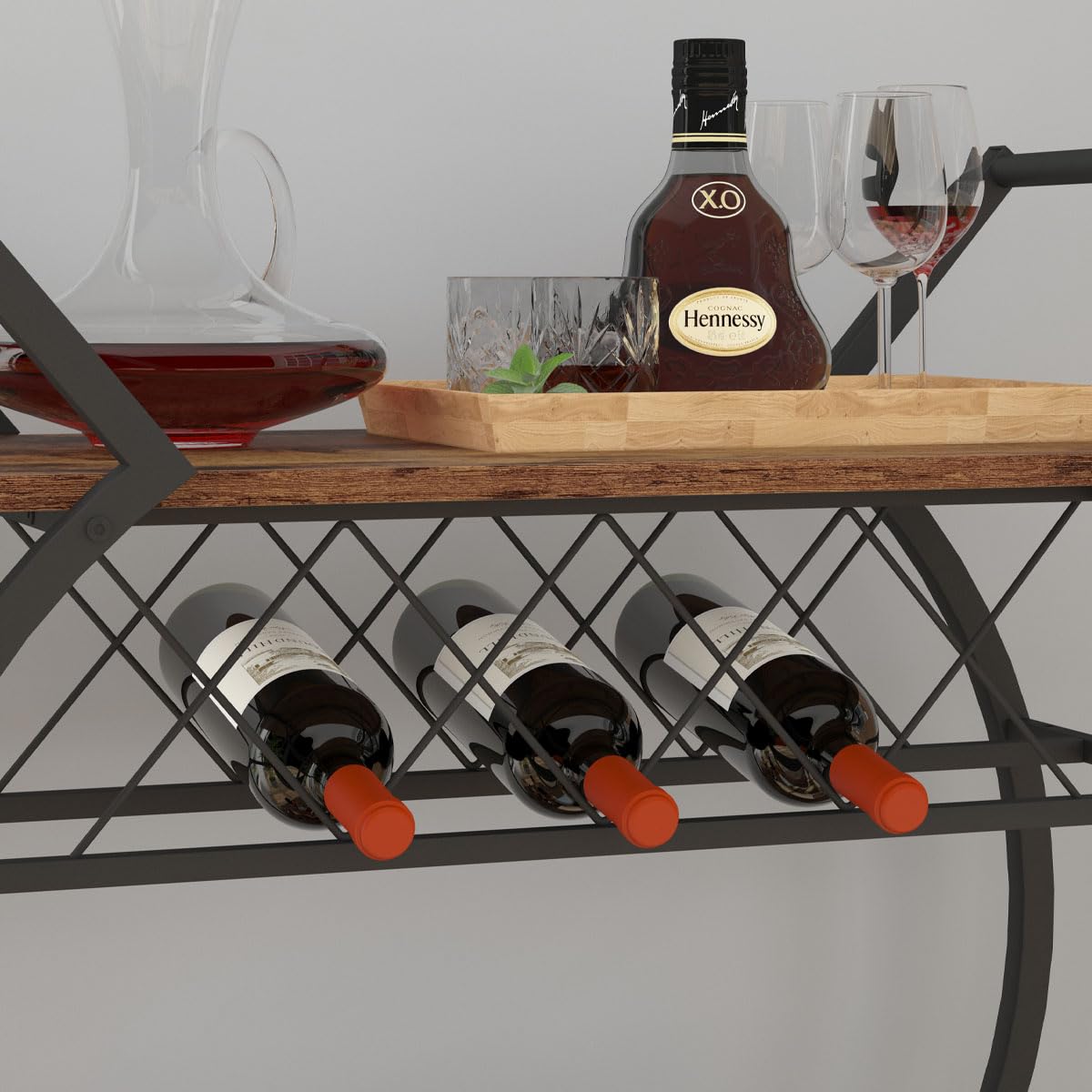 Mudmasa Servierwagen mit Rollen, Küchenrollwagen mit Weinflaschregalen, Mobiler Getränkewagen Barwagen mit Rädern für Küche, Esszimmer, Bar, Industrie, 76B x 40.5T x 84H cm, Vintagebraun-Schwarz