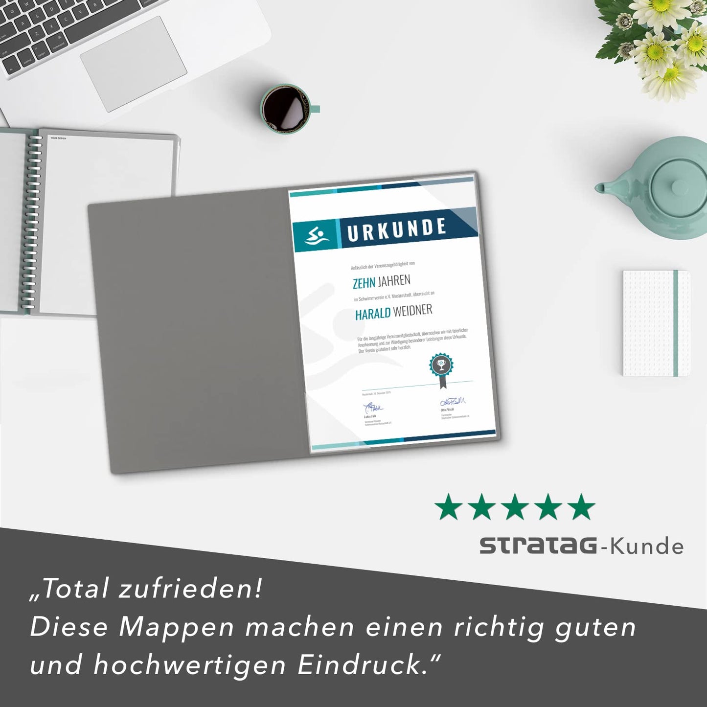 Urkundenmappe A4 Karton - Premium-Qualität mit edler Prägung 'URKUNDE' - BL-exclusivdruck® BASIC - hochwertige Übergabemappen aus 320g/m² Pappe - Urkundenhülle für DIN A4 Papier (Steingrau, 8 Stück)