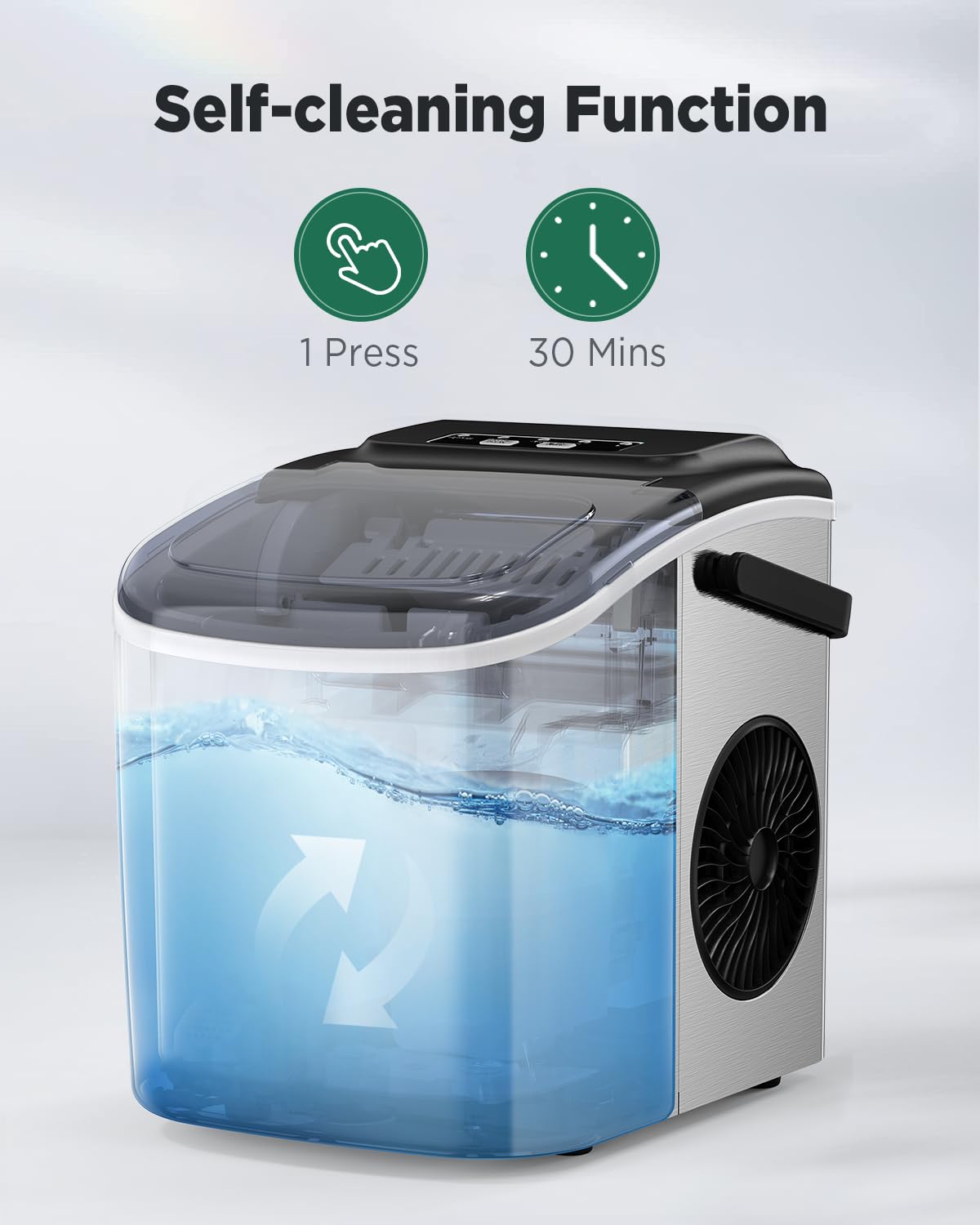 Silonn Eiswürfelmaschine, Eiswürfelbereiter 9 Würfel in 6 Minuten fertig, 12 KG in 24 Stunden, Selbstreinigende Kleine Eiswürfelmaschine, 2 Eiswürfel Größen für Küche, Büro, Bar und Party, Edelstahl