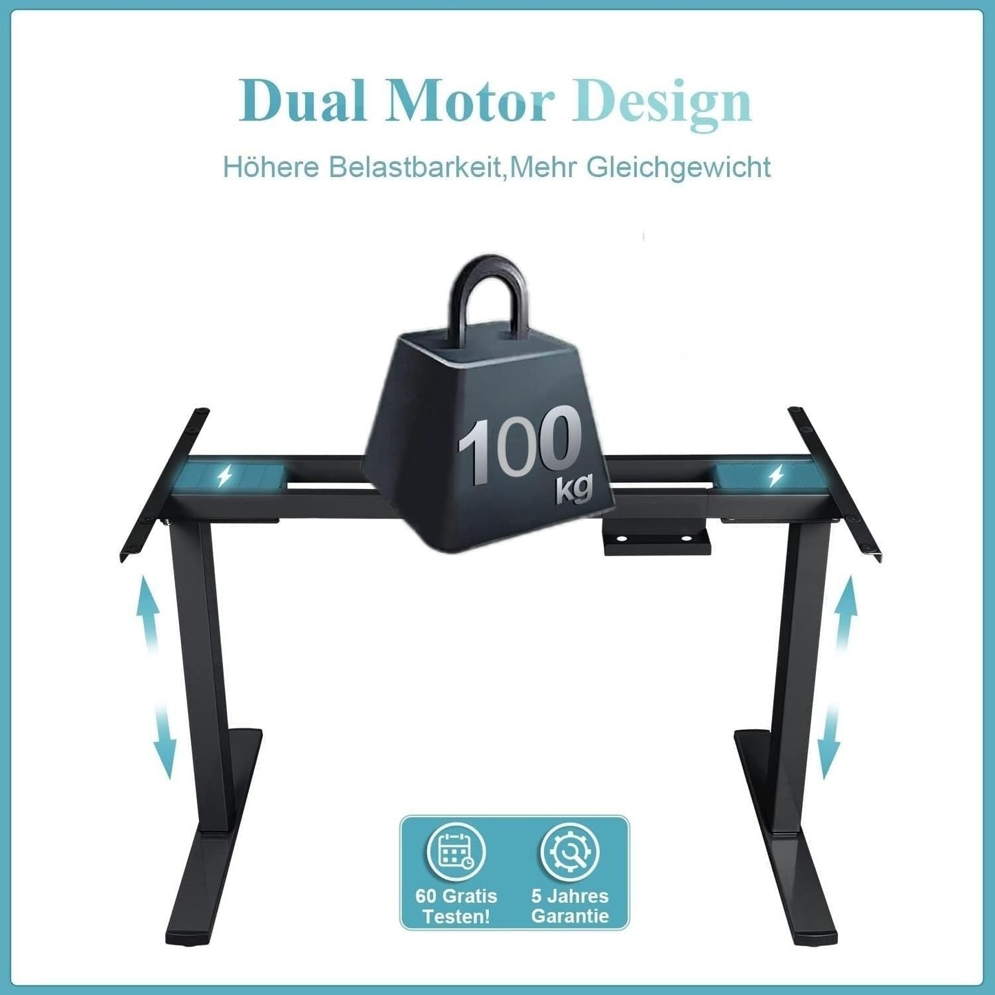 Homall Höhenverstellbarer Tischgestell mit 2 Motoren, Elektrisches Schreibtischgestell bis 120 kg, Schwarz, 73-120 cm