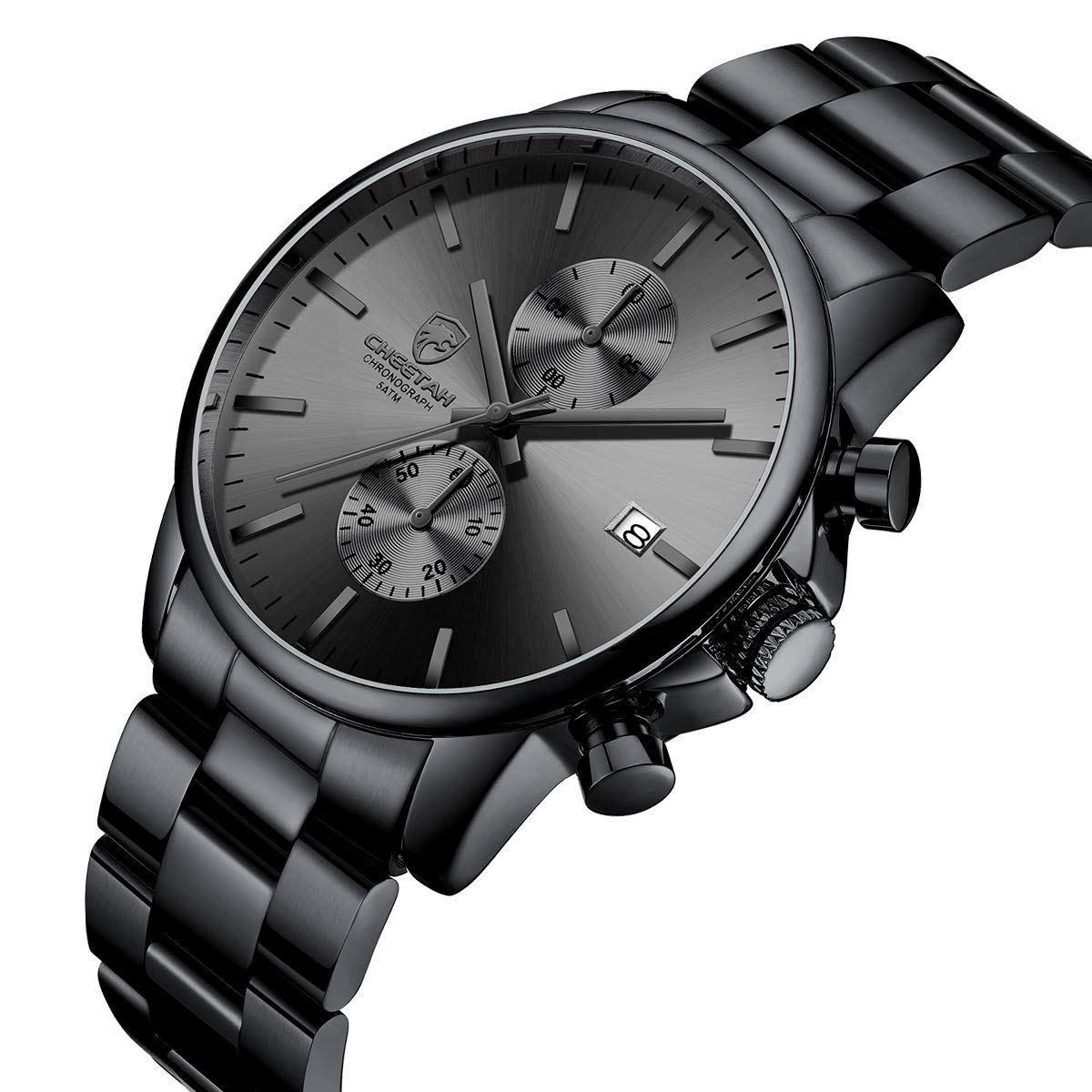 Herrenuhren mit lässiger wasserdichter Chronographen Quarzuhr aus Edelstahl und Metall, Auto Date in farbenfrohen Zeigern