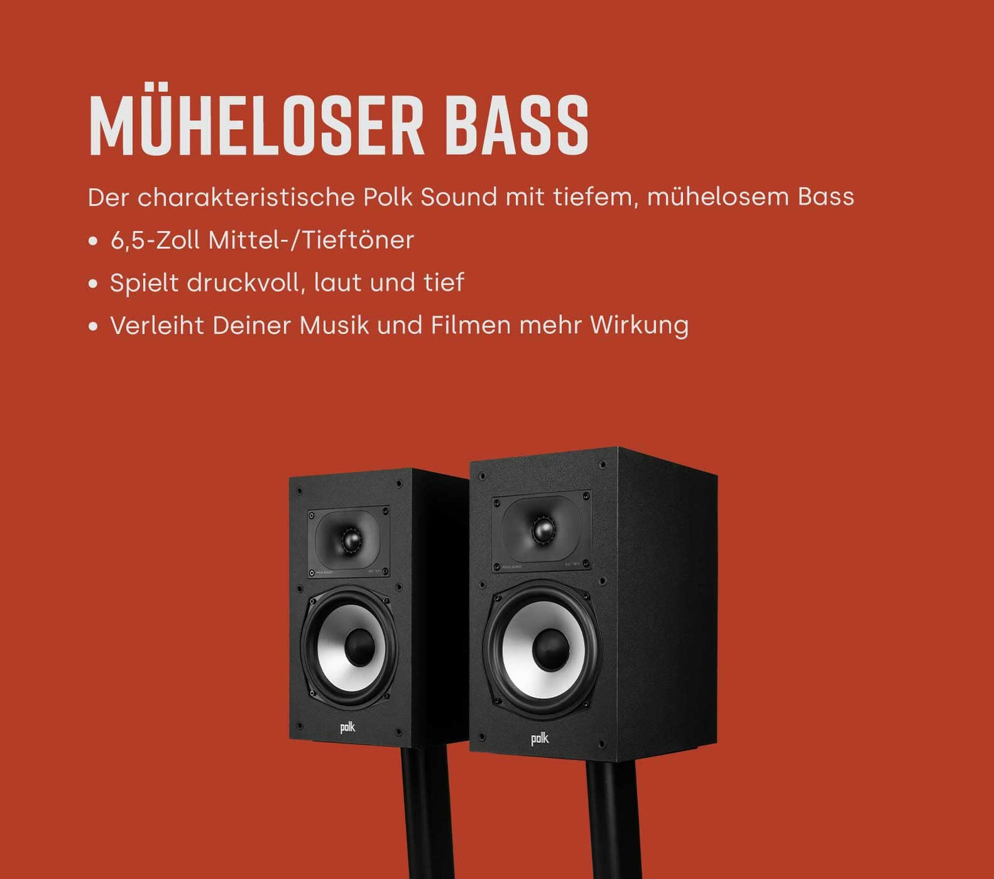 Polk Audio Monitor XT20 Regallautsprecher, Stereolautsprecher, Surround Lautsprecher, Hi-Res Zertifiziert, Dolby Atmos und DTS:X kompatibel, HiFi und Heimkino Lautsprecher (Paar), Schwarz