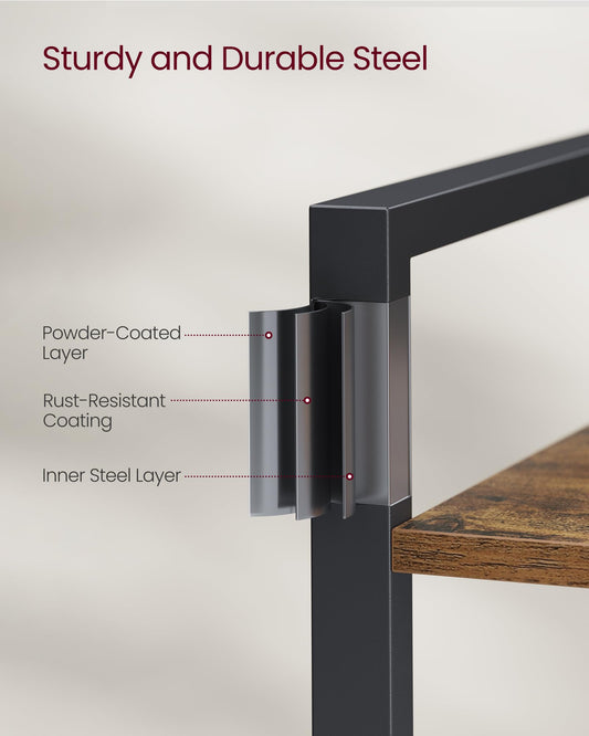 VASAGLE Bücherregal 4 Ebenen im Industriestil, Rustikales Braun und Tintenschwarz, 24 x 40 x 107 cm für Wohnzimmer und Büro