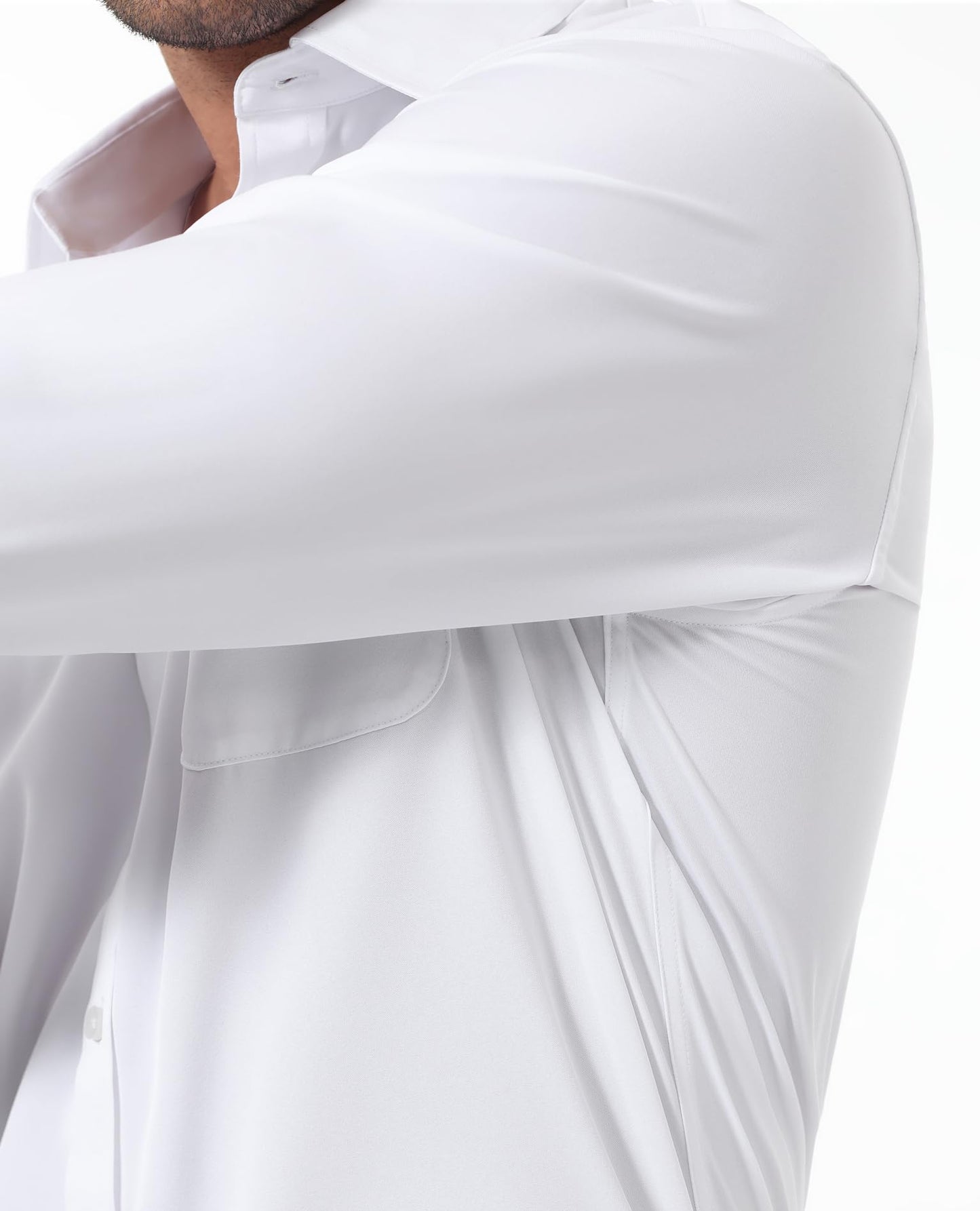 siliteelon Herren Hemd Langarm Weißes Bügelfrei Hemden Weiss Matt Stretch Oberhemd für Männer Weiß Regular Fit Anzug Business Herrenhemd für mit Tasche Büro Arbeit Hochzeit