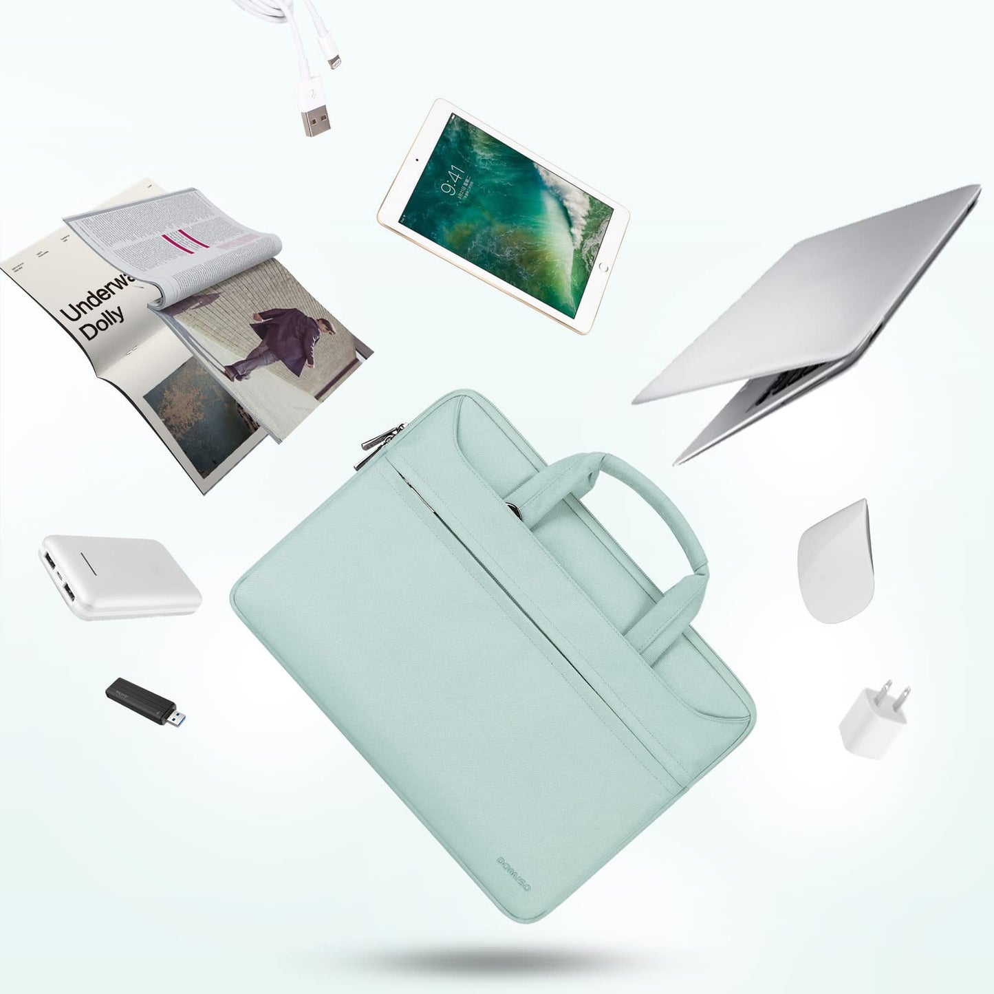 DOMISO 17 Zoll Wasserdicht Laptop Tasche Aktentasche Schultertasche Notebooktasche Business für 17-17.3" Notebook/IdeaPad/17 ZBook Fury 17,3 G8/HP Envy/ASUS ROG/MSI GS73VR Stealth Pro,Minzgrün