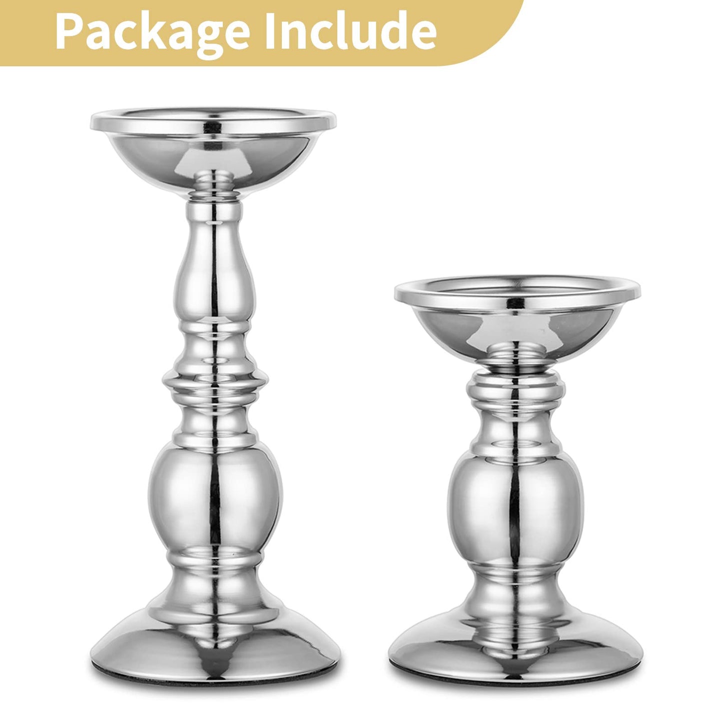 NUPTIO Säulenkerzenhalter Metallkerzenhalter Ideal für 80mm Kerzen, Silberner Kerzenhalter für Wohnzimmer, Gärten, Spa, Aromatherapie, Weihrauchkegel, Hochzeit, Party, 2 Stück
