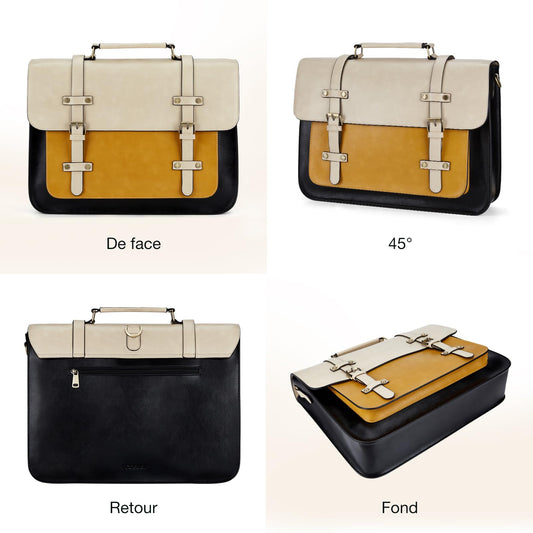 ECOSUSI Damen Laptoptasche, 15,6 Zoll, Handtaschen, Schulterriemen, PU-Leder, Vintage, Schulranzen, Lehrer, Aktentasche, Arbeit, Schüler, abnehmbarer Schultergurt, braun, L, Retro