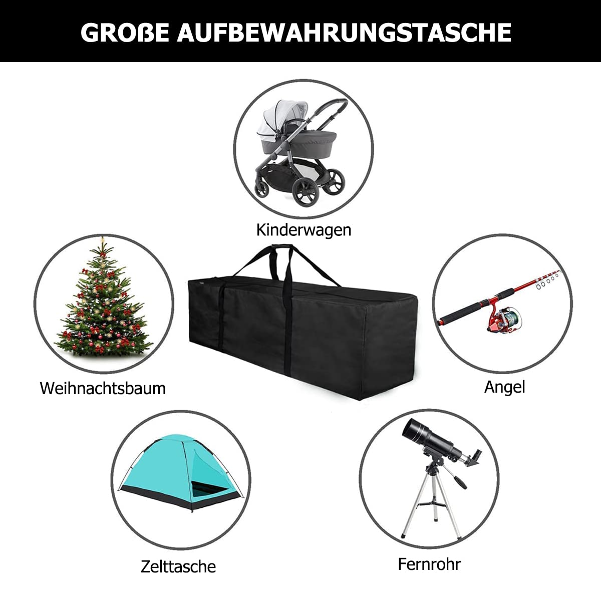 INFANZIA 197L Sporttasche, Extra Große Reisetasche mit Verbessertem Reißverschluss, Tragetasche mit Großer Kapazität，Stark und Wasserdicht, Geeignet für Reisen,Sport, 120x38x43 CM, Schwarz