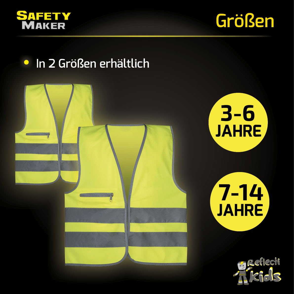 Safety Maker 44571 Kinder Sicherheitsweste, Warnweste, Reflektorweste, refkletierend für 7-14 Jahre, gelb