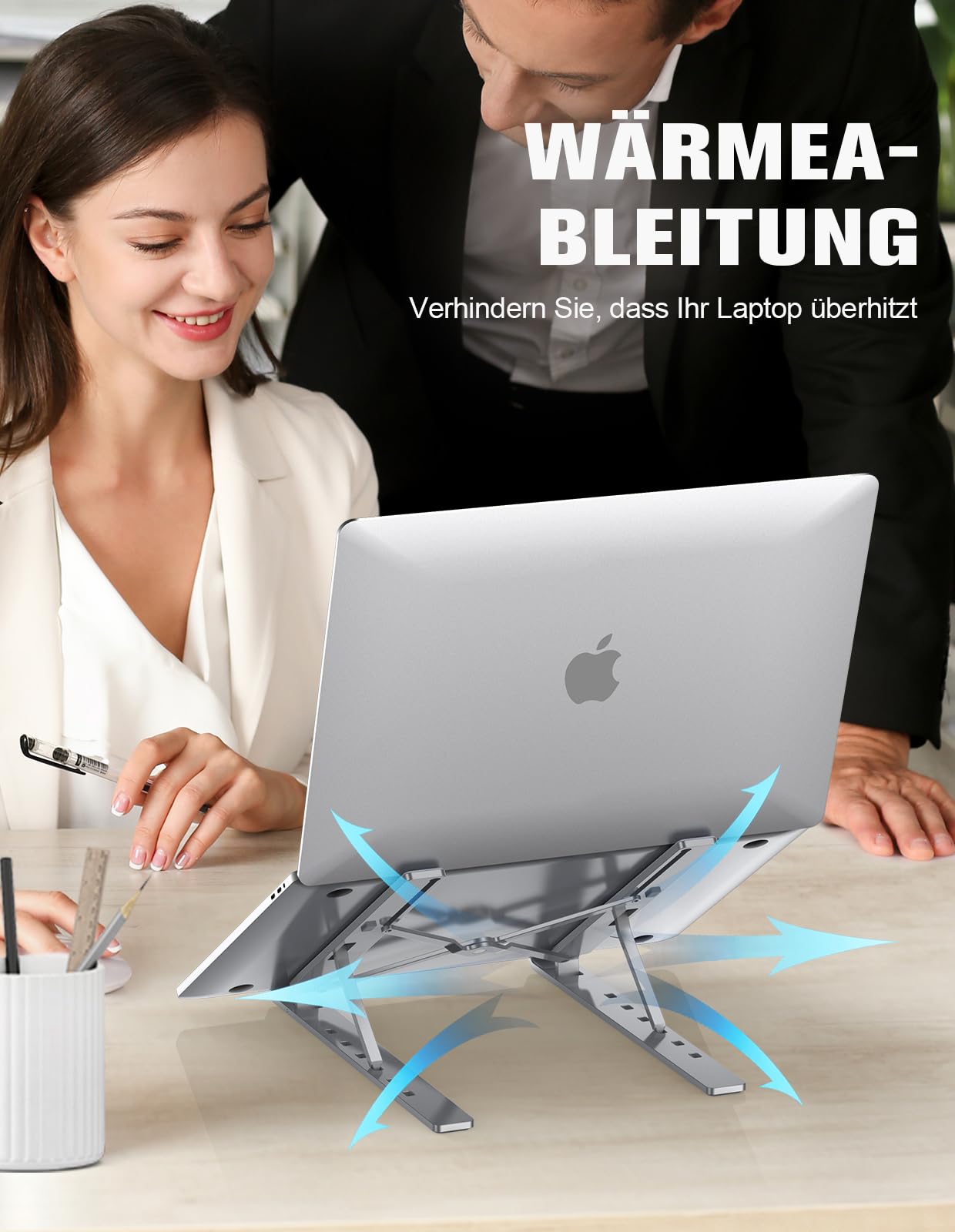 Babacom Laptop Ständer, 5-Stufe Aluminium Laptop Stand, Tragbar Höhenverstellbarer Belüfteter Notebook Ständer Kompatibel mit MacBook Pro Air, und andere 10-15,6 ” Laptops Tablet, Silber