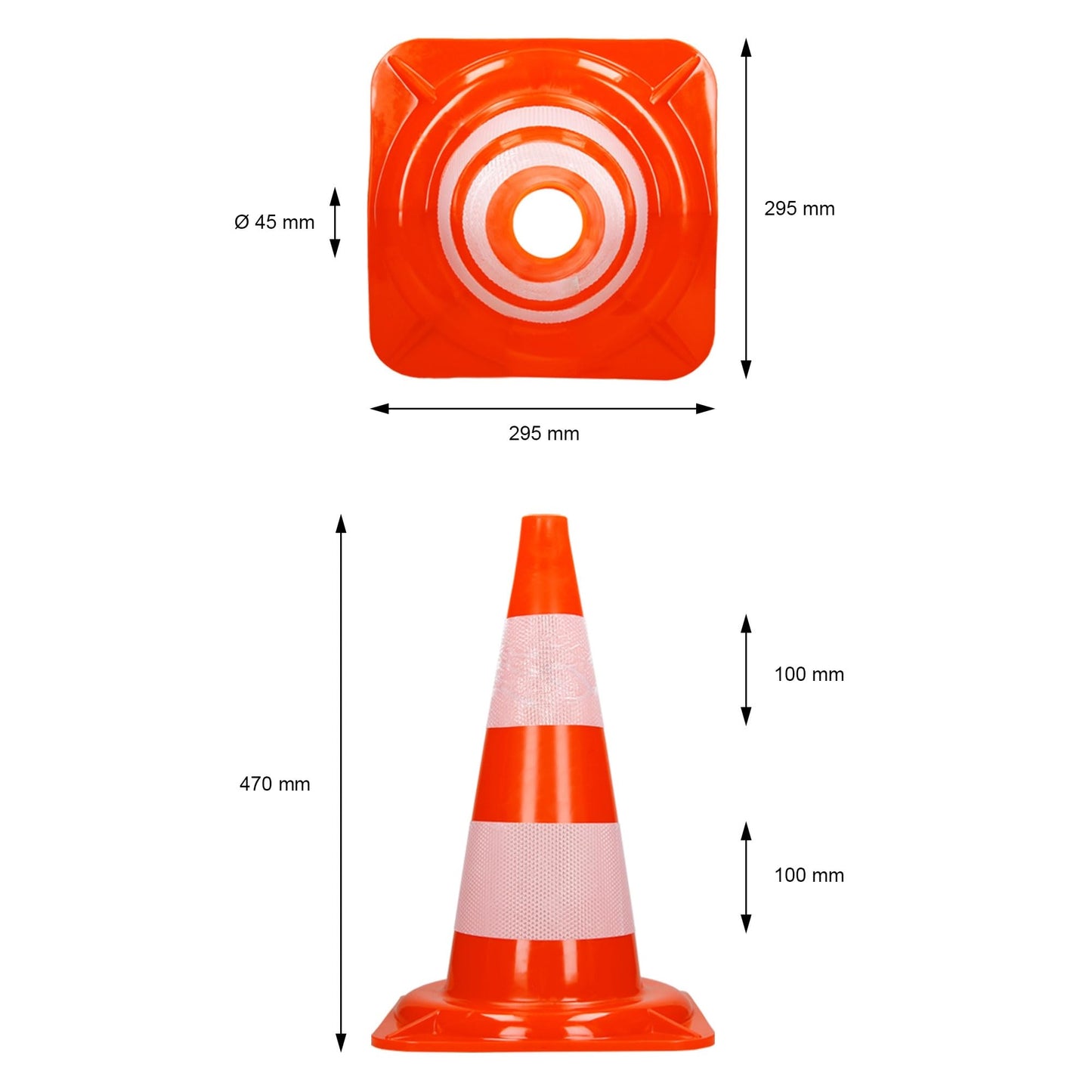 ECD Germany 4 Stück Verkehrskegel Pylone 47 cm, Orange-Weiß, Verkehrsleitkegel mit 2 reflektierenden Streifen, stapelbar & flexibel, Warnleitkegel Warnkegel Leitkegel Verkehrshütchen Markierungskegel