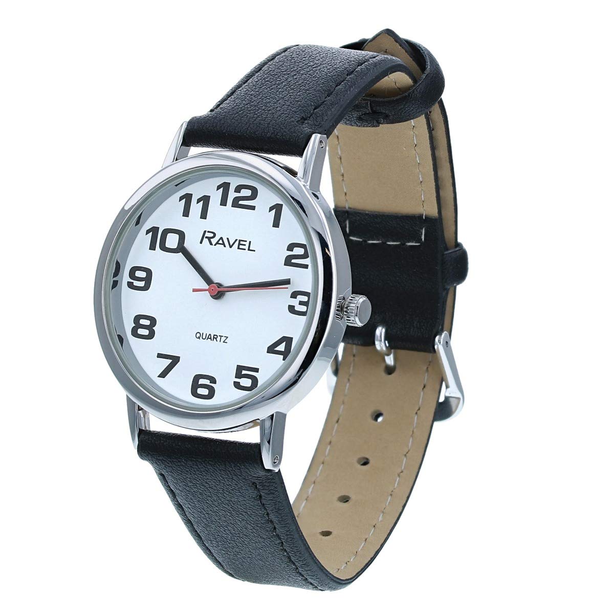 Ravel - Unisex - Armbanduhr mit großen Ziffern - Schwarzes/silbernes Ton/weißes Zifferblatt