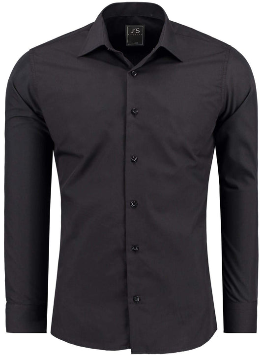 J'S FASHION Herren-Hemd - Slim-Fit - Langarm-Hemd Freizeithemd - Pflegeleicht Bügelleicht - 1-Schwarz L