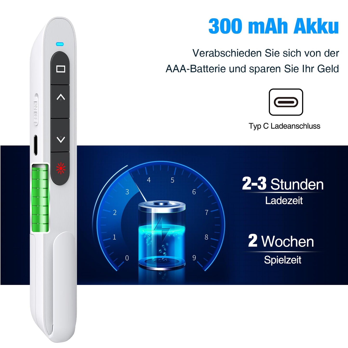 HELLCOOL USB C Presenter, 2.4 GHz Kabellose Roter Laserpointer, Hyperlink, Switch Windows, Lautstärkeregelung, 2 Wochen Spieldauer, Batterieanzeige, Präsentation für Windows 7/10/11, Macbook