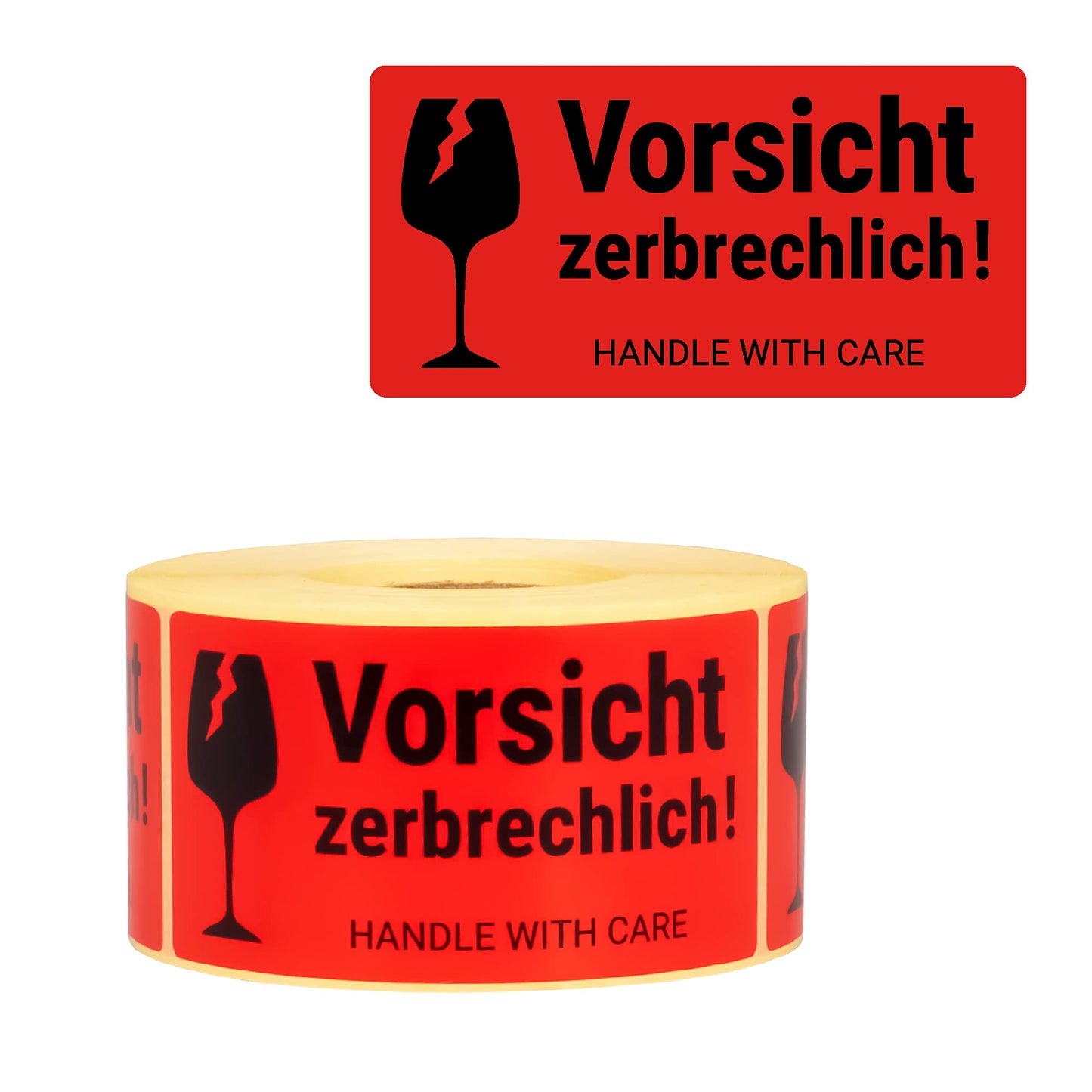 MD Labels Warnetiketten auf rolle 100x50mm – 500 – Vorsicht zerbrechlich - Handle with care – Fragile Attention Versandaufkleber – Paketaufkleber- Vorsicht Glas Aufkleber