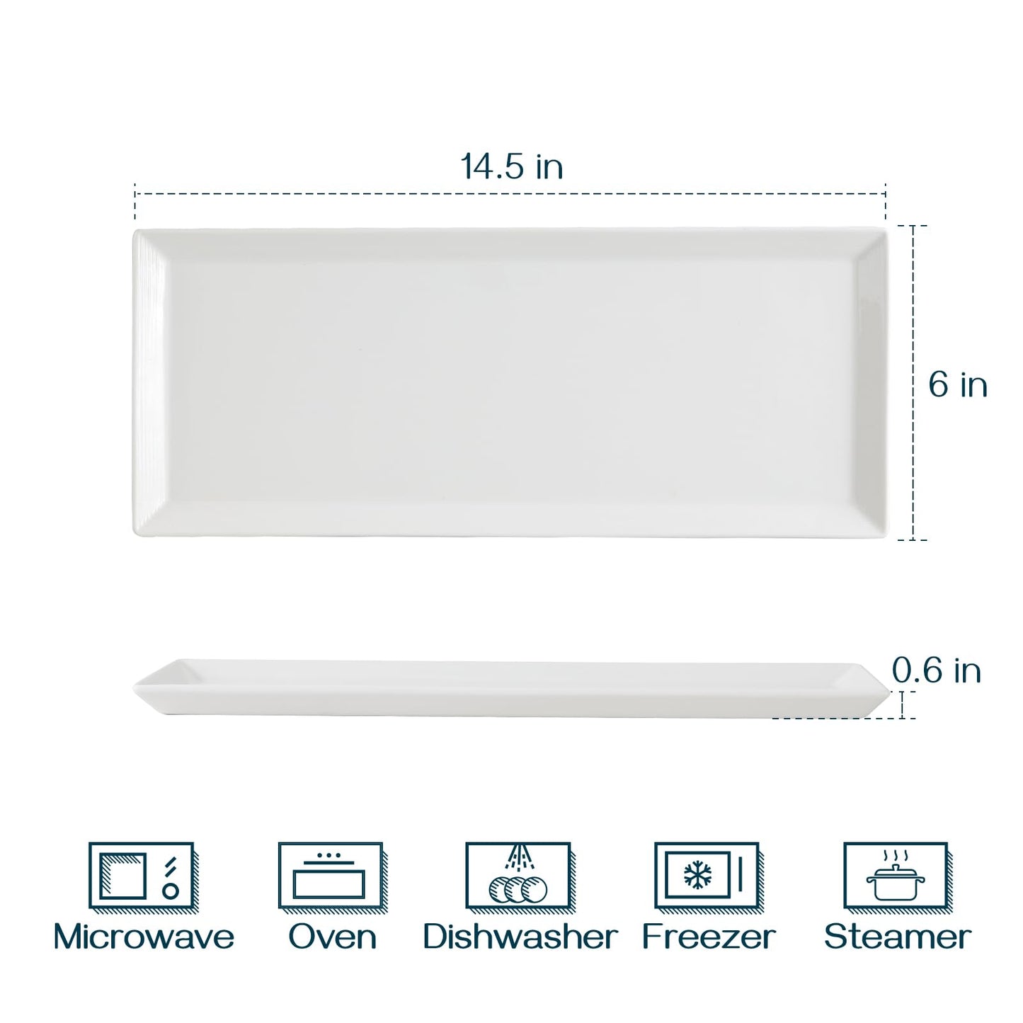 DOWAN Teller Rechteckig, Servierplatten Keramik 36,8 x 15,2 cm, Rechteckige Teller aus Porzellan, Speiseteller für Fleisch, Fisch, Sushi, Gericht usw. Neutral Weiß, 4 Stück