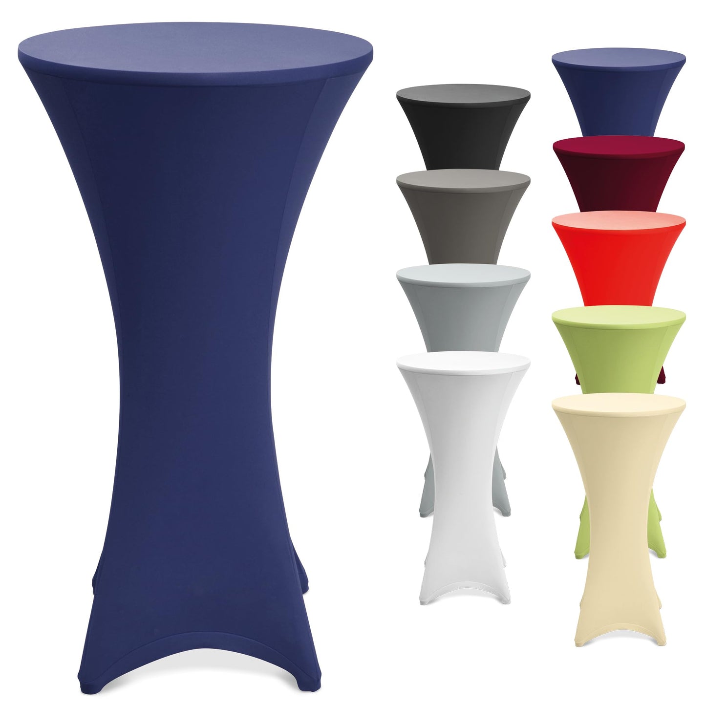 Beautissu Stretch Stehtisch Hussen 80cm Blau – Waschbar Bügelfrei Stehtisch Hussen für Stehtische Stehtischhussen rutschfest Verstärkung Fußbereich Tischhusse Tischdecke Stehtisch Rund – Stella