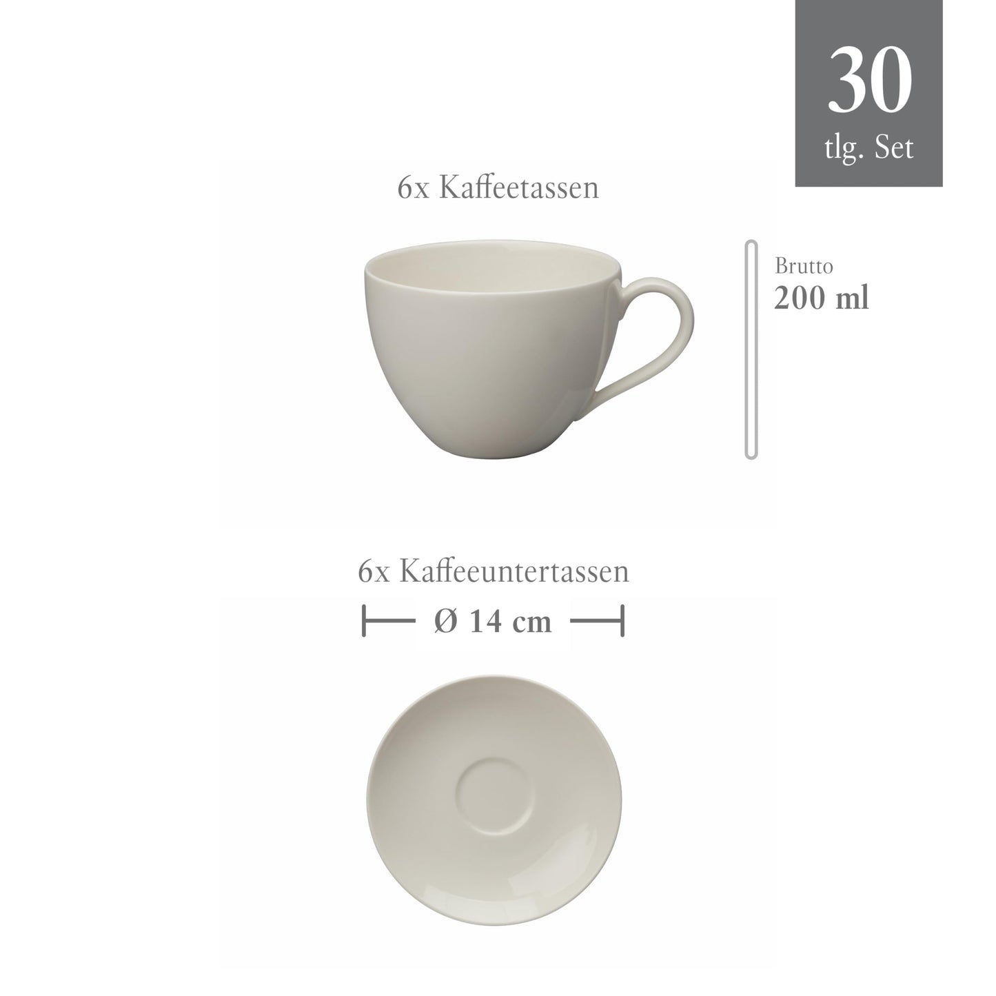vivo – Villeroy & Boch – Basic White Kombiservice 30 Teilig, Spülmaschinenfest, Mikrowellensicher, Tafelservice Weiß, Geschirrset, Kaffeeservice, Keramik, Teller, Tassen, Premium Porzellan