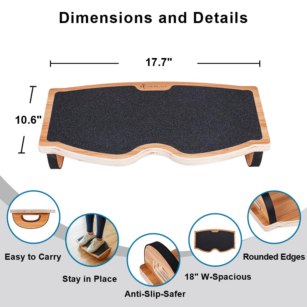 StrongTek Foot Rest Under Desk, Desk Footrest, Rocking Foot Nursing Stool, Rocker Balance Board, Natural Wood, Non-Slip, Ergonomic Pressure Relief for Posture Support, Home, Office Use (18Wx11L)