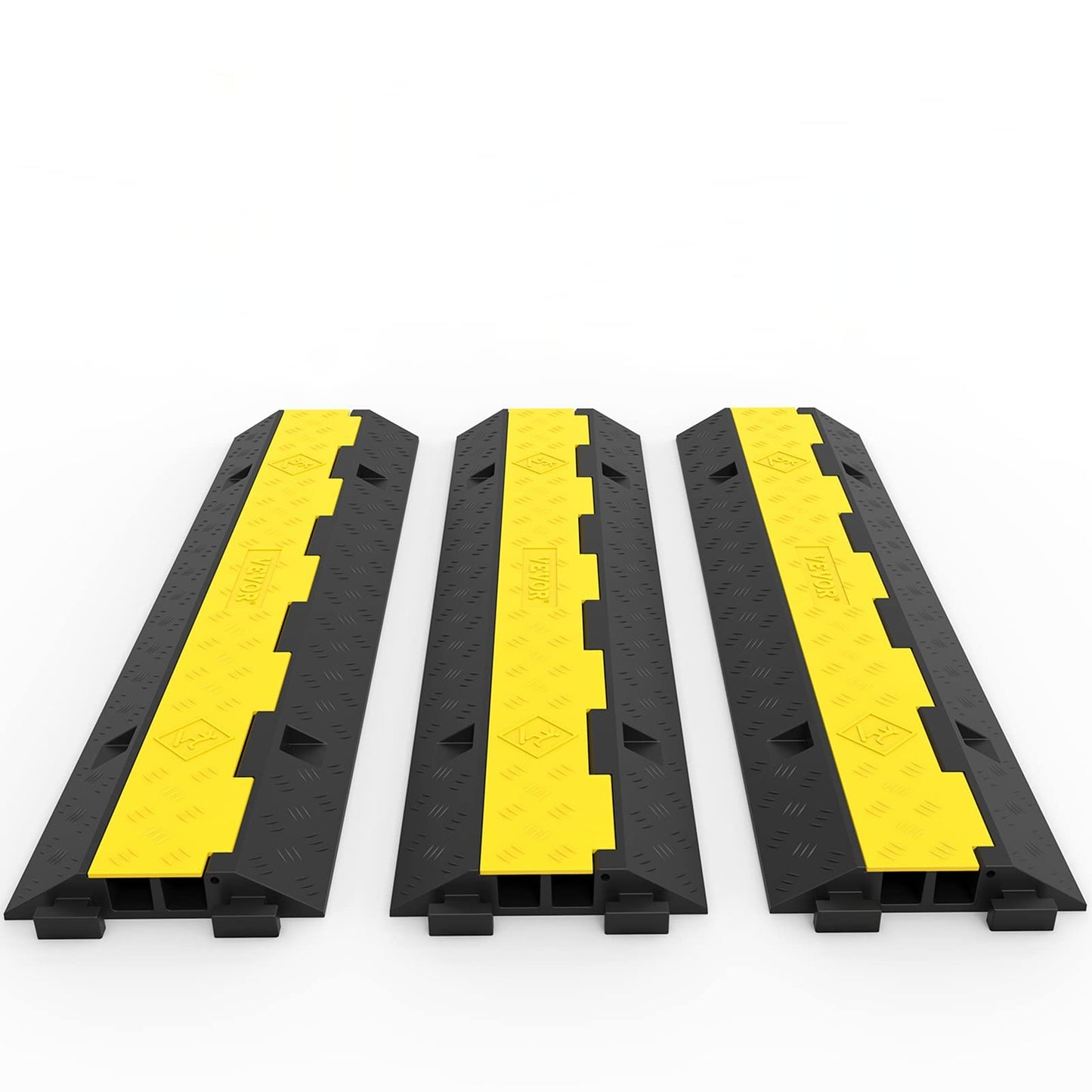 VEVOR Kabelschutzmatte 3 Stück 2 Kanal, 101 x 25 x 5 cm Überfahrschutz für Kabel, Kabelbrücke aus Handelsüblichem Thermoplastischem Gummi mit Modularem Design für Parkplätze, Lagerhäuser, Schwarz