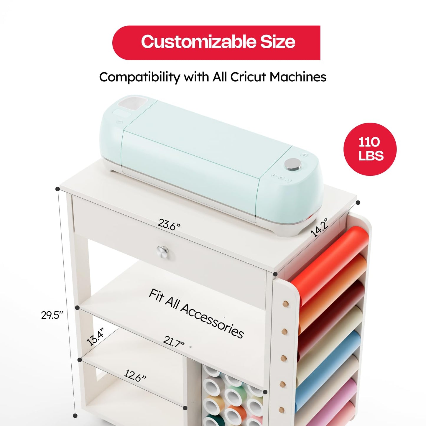 Crafit Bastelwagen und Organizer Tisch Kompatibel mit Cricut, Rollende Organizer und Aufbewahrung mit Vinylrollen Halterungen Bastelstation Werkzeughalter für das Bastelzimmer Home Office (Patentiert)