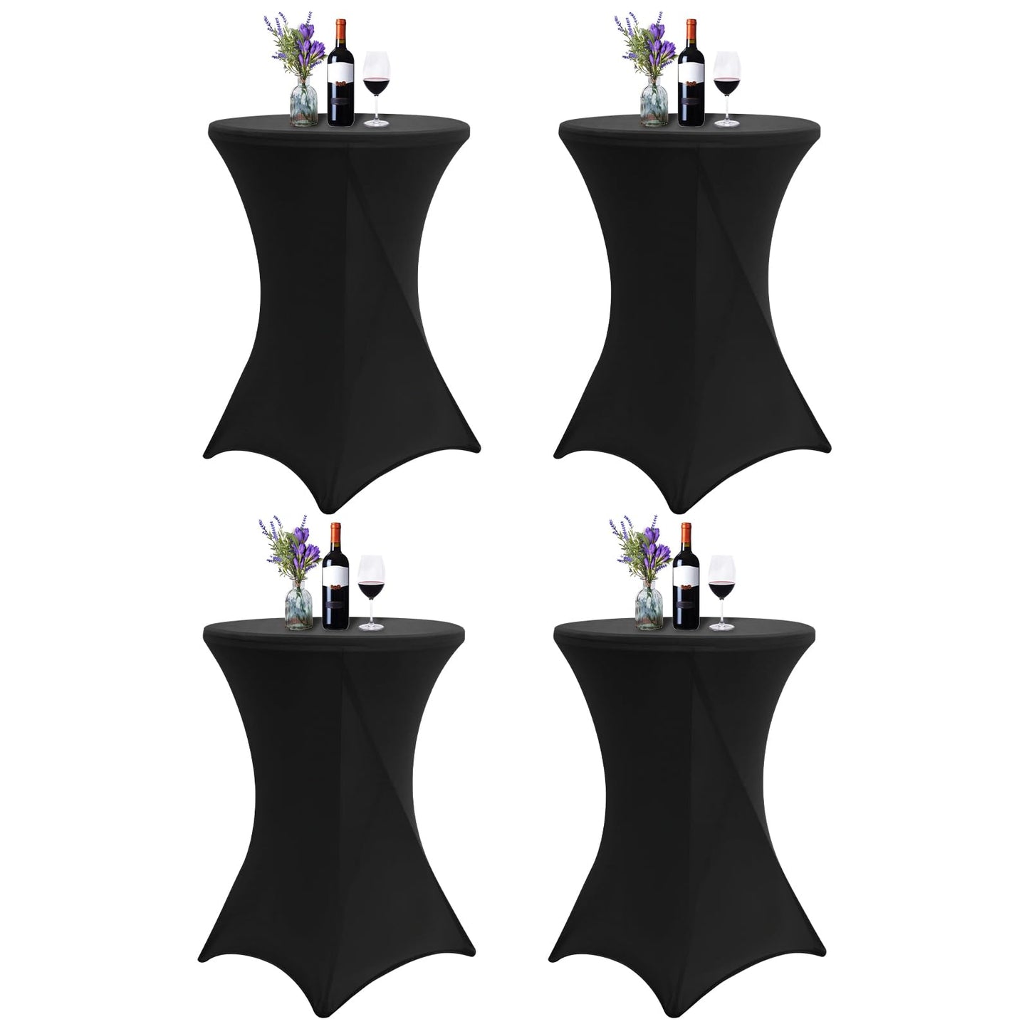 4er-Set Noir Schwarzer Stehtisch Husse, Spandex Quadratische Ecktischdecke Passend für Ø 80-85cm Kleine Bar Esstische,Waschbare Tischdecken für Mariage Réceptions - und Kneipentische（80×110 cm）