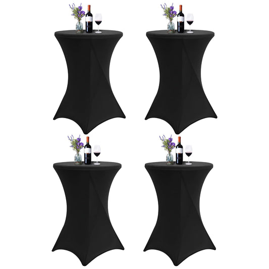 4er-Set Noir Schwarzer Stehtisch Husse, Spandex Quadratische Ecktischdecke Passend für Ø 80-85cm Kleine Bar Esstische,Waschbare Tischdecken für Mariage Réceptions - und Kneipentische(80×110 cm)