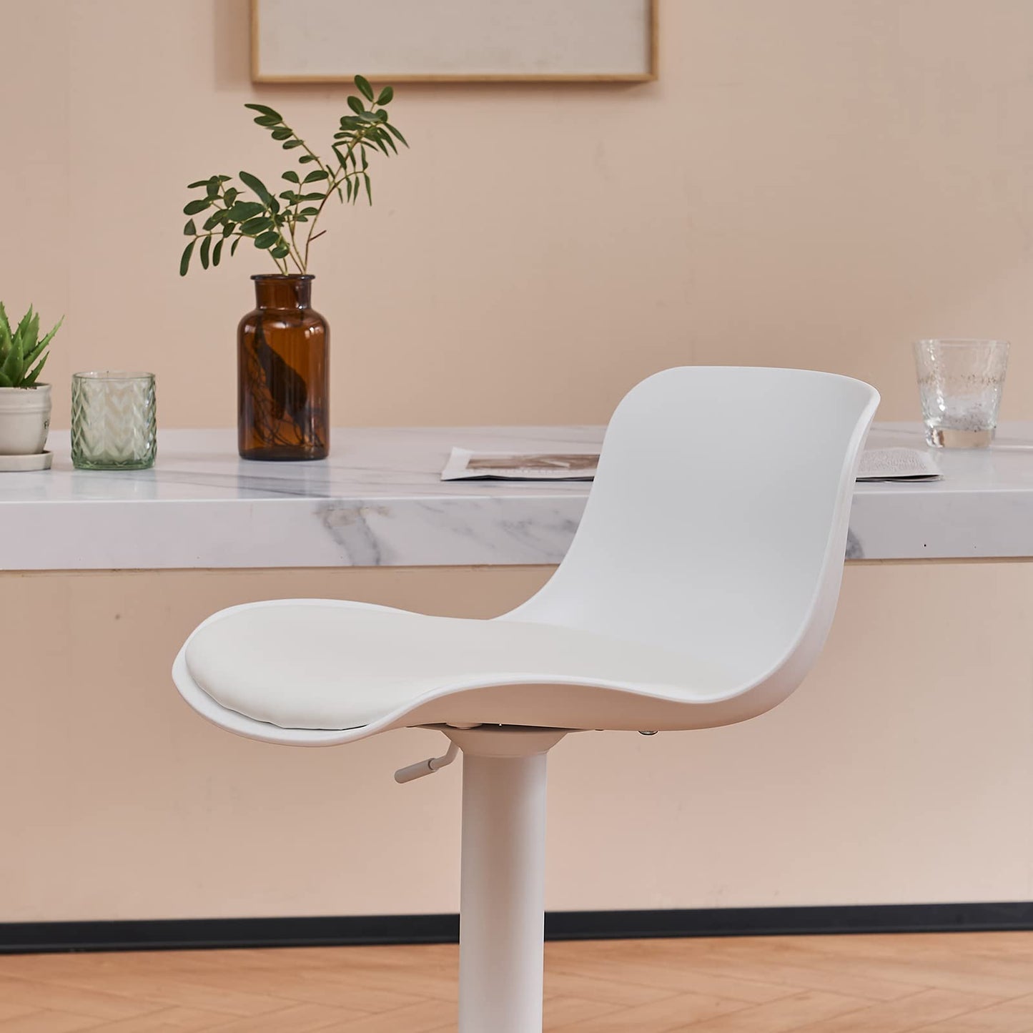 YOUNIKE Barhocker Weiß Barstühle 2er Set, Bar Stool Höhenverstellbar Drehstuhl, Küchenstühle Tresenstuhl mit Rückenlehne, Hohe Barhocker für Bartheke Küche