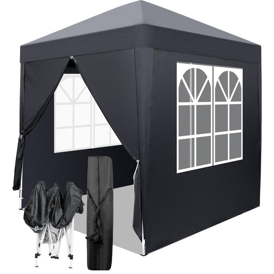 LEADZM 2x2m Pavillon,Pop-up,Winddicht,Wasserdicht,Faltpavillon,UV Schutz 50+,Höhenverstellbar,mit 4 Seitenteilen,für Outdoor, Garten, Party, Camping,Dunkelgrau