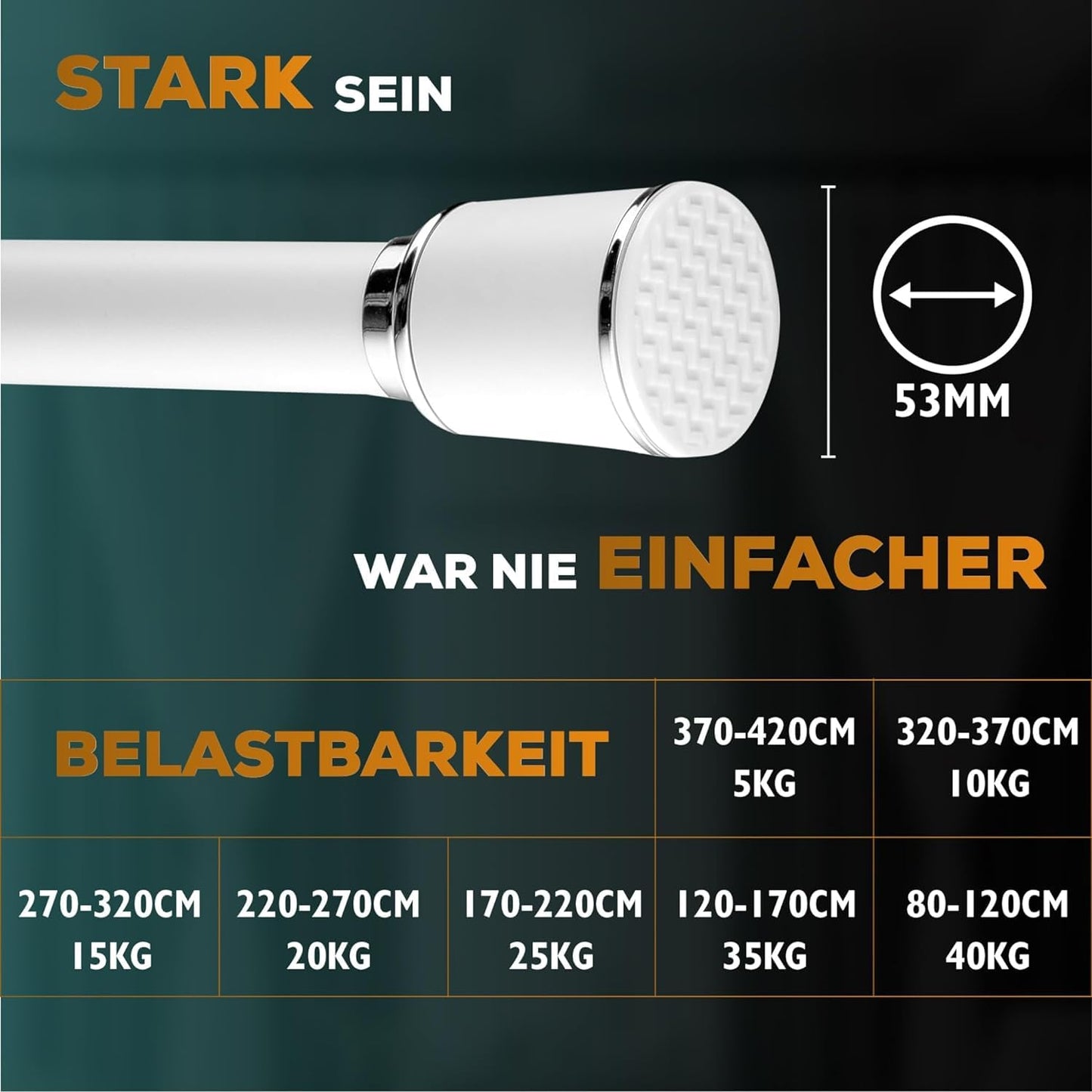 MEISENBERG Teleskopstange 220-270 cm Ø32mm, Weiß – Gardinenstange ohne Bohren, Klemmstange Ausziehbar, Vorhangstange zum Klemmen – Ideal für Vorhang & Gardinen