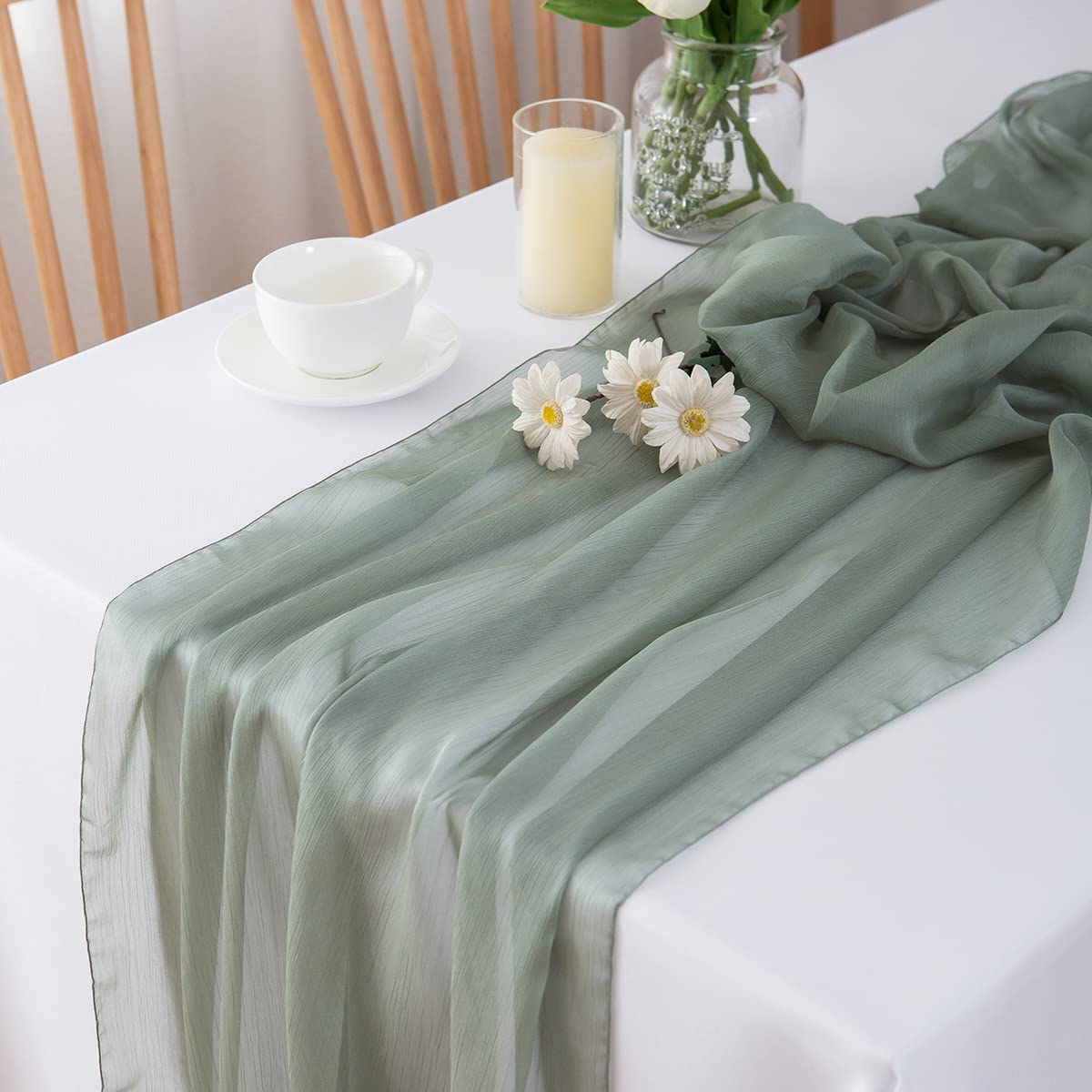 CHUQING Tischläufer Chiffon grün,70 cm x 3m,Salbeigrün Tischläufer Hochzeit Tischdeko Eukalyptus Grün Table Runner,Mintgrün