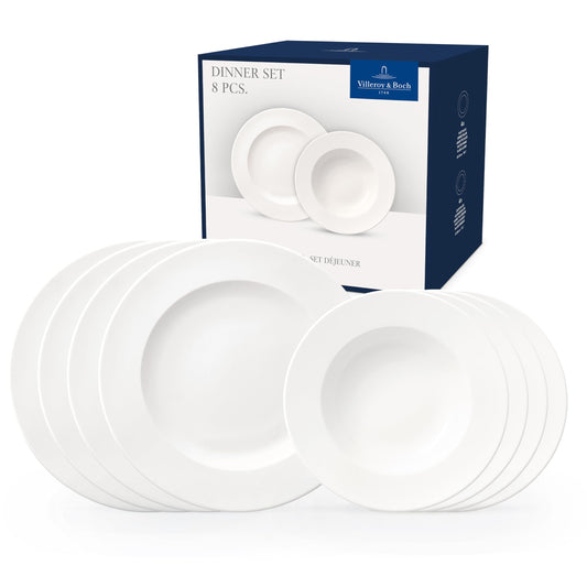 Villeroy & Boch – For Me Dinner Set 8 Teilig Weiß, Spülmaschinenfest, Mikrowellensicher, Mit Speisetellern Und Suppentellern, Geschirr, Geschirrset, Teller Set, Service, Premium Porzellan