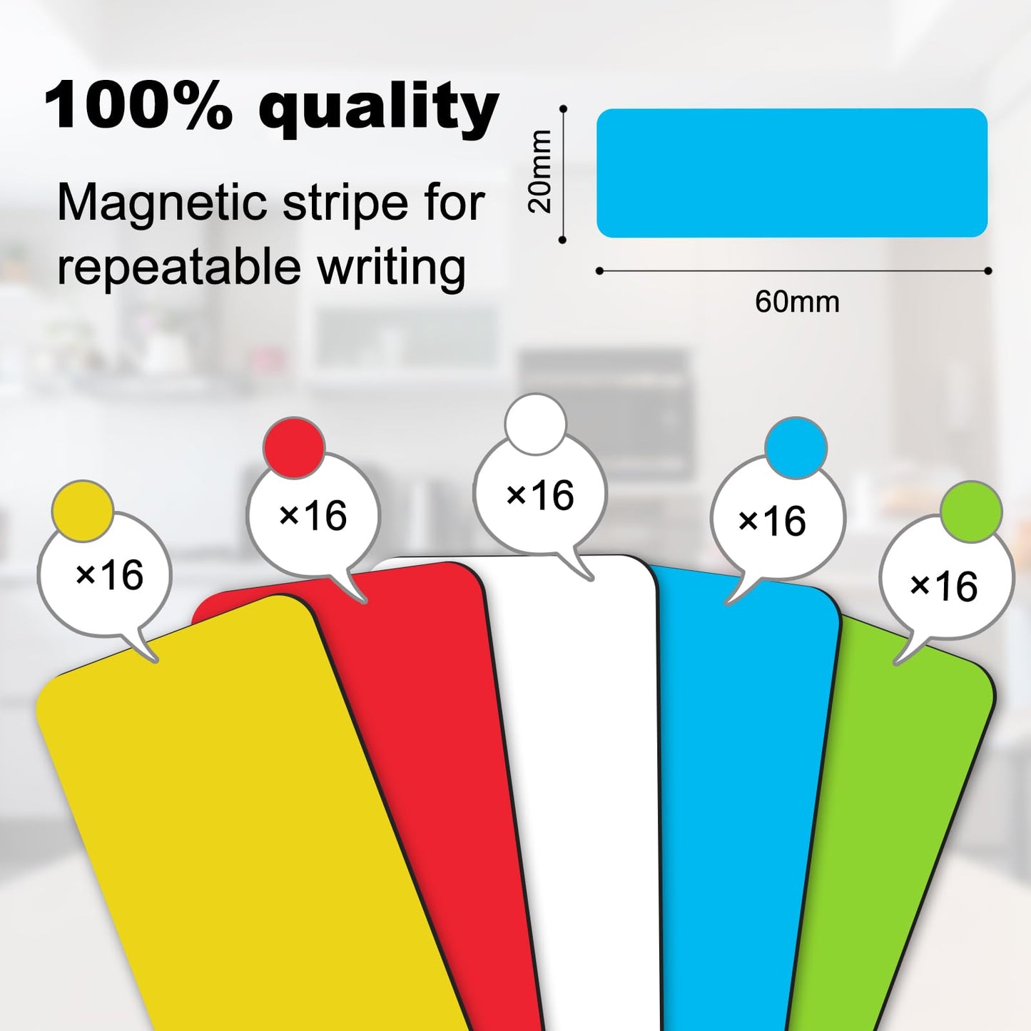 80 Stück Magnetetiketten beschreibbar, 60x20mm Magnetstreifen beschreibbar bunt, Abwischbare Magnetschilder, Magnet Etiketten für Whiteboards, Kühlschränke, Magnettafeln