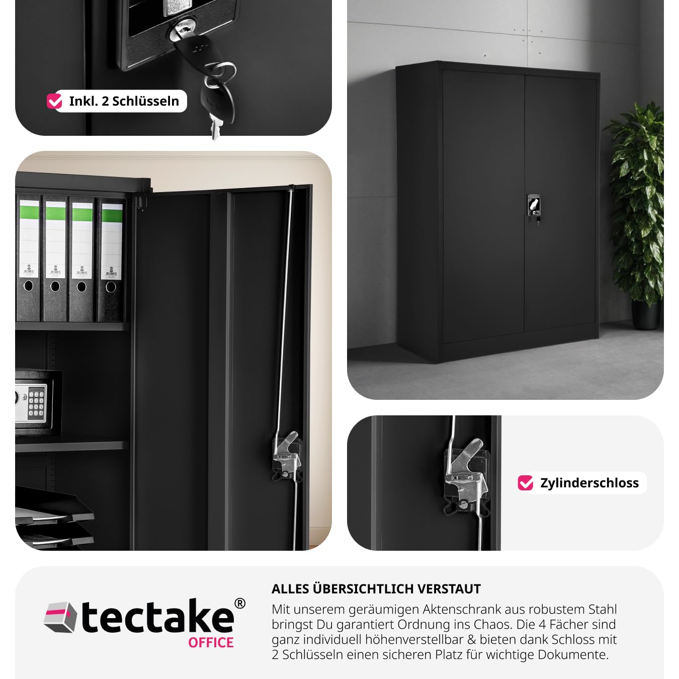 tectake 800598 - Aktenschrank, 3 individuell höhenverstellbare Einlageböden, Leichte Montage - Diverse Modelle (140x90x40 cm | Nr. 402937)