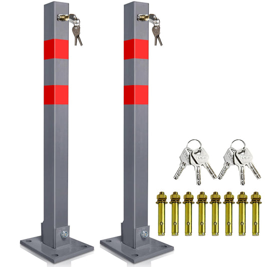 Izrielar 2 Stück Parkplatzsperre Klappbar Parkpfosten Absperrpfosten mit 6 Schlüssel mit Warnstreifen