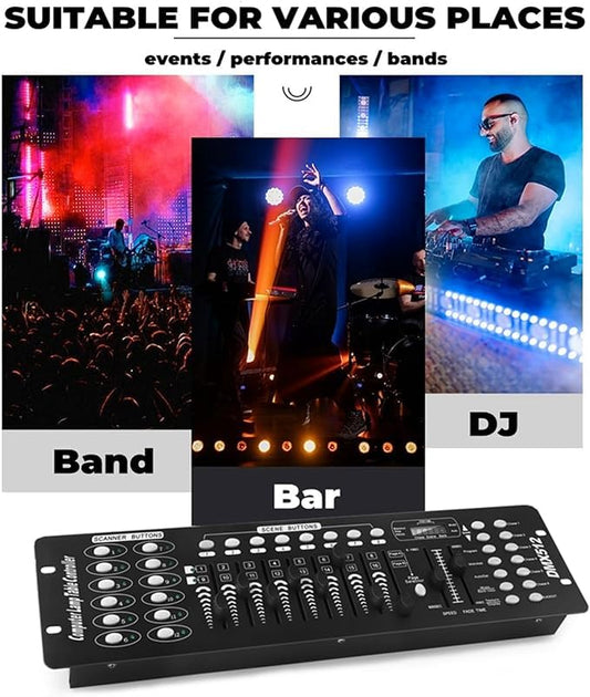 DMX Controller, 192 DMX 512 Bühnen DJ Licht Controller, Beleuchtungs mixer Board Konsole mit DMX Kabel, DMX Konsolen Kit für Lichtshows, Party, Disco, Pub, Nachtclub, DJ-Bars und Moving Heads