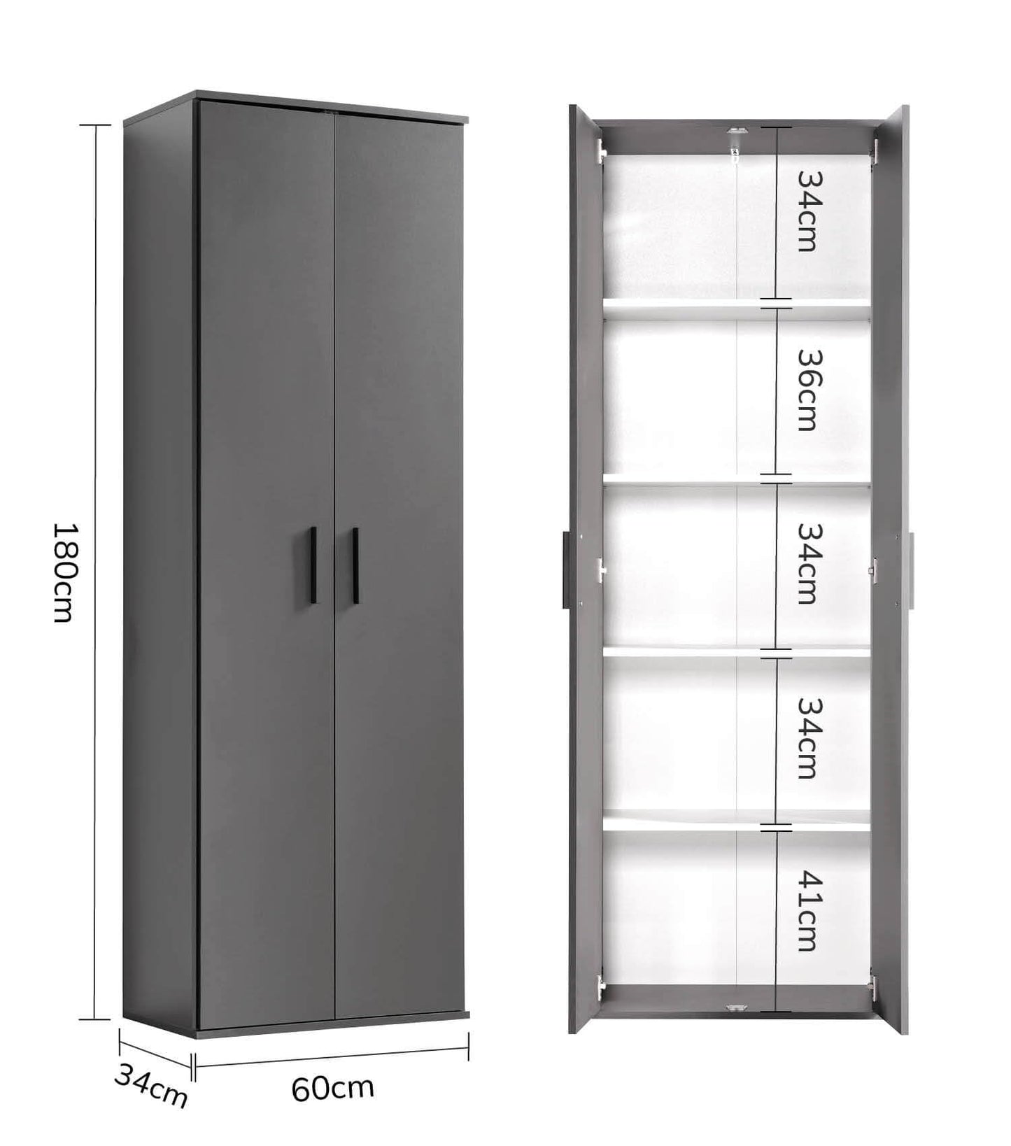 mokebo® Mehrzweckschrank 60cm Breite 'Der Lange', Aktenschrank, Büroschrank oder Schuhschrank in 60x180x34 cm (B/H/T), auch als Vorratsschrank oder Schrank aus Holz in Anthrazit-Schwarz