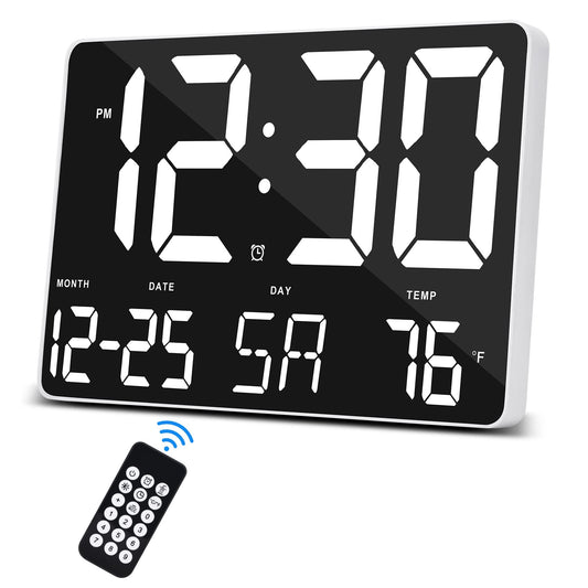 SZELAM Digitaluhr Großes Display,11,5" Digitaler Kalenderwecker mit Funkfernbedienung,LED Übergroße Wanduhr mit Datumstemp.12/24H,Snooze Wecker für Zuhause Schlafzimmer Büro Gym