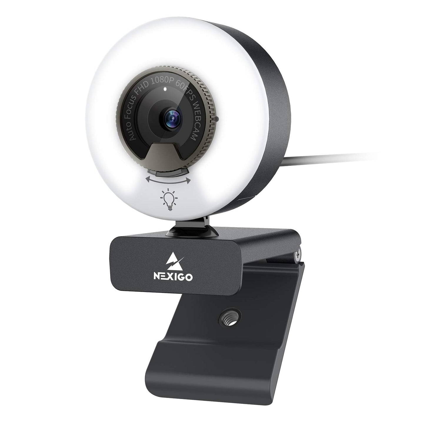 NexiGo N960E 60FPS Autofokus 1080P Webcam mit 2 Stereo Mikrofon, Ringlicht und Abdeckung, USB Kamera für Streamen von Online-Kursen, Kompatibel mit Zoom/Skype/Teams, PC Mac Laptop Desktop