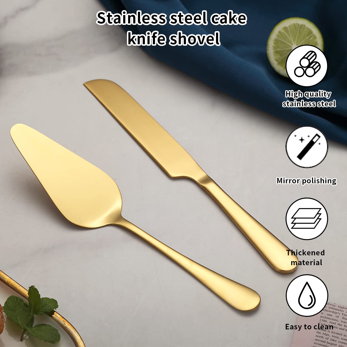 Kyraton Gold Hochzeits tortenmesser und Server Set, Edelstahl Titan-Vergoldung Kuchenheber & Tortenheber für die Hochzeit beinhalten Tortenausstecher und Tortenheber