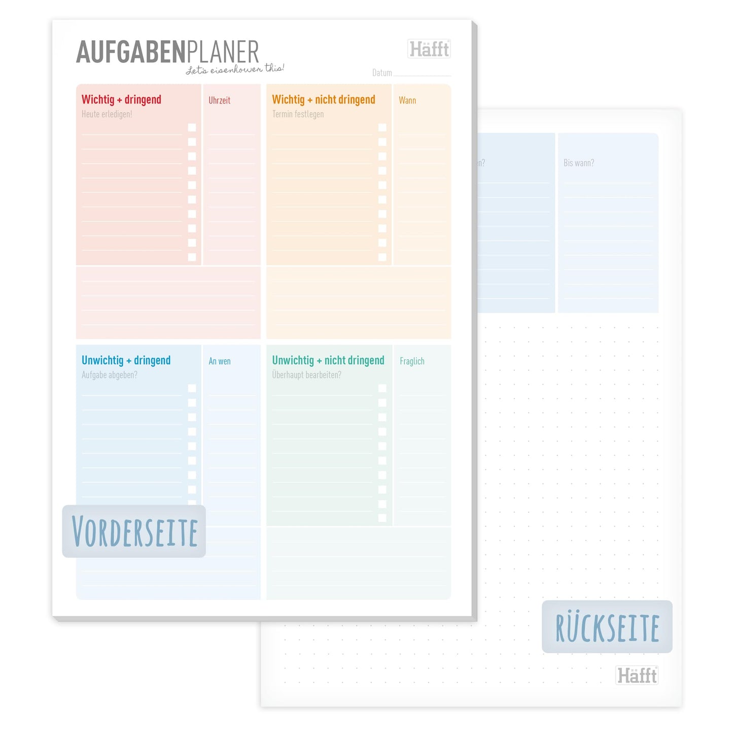 A5 To-do-Listen Block, 50 Blatt | Aufgabenblock nach Eisenhower-Prinzip inkl. Notizblock auf der Rückseite von Trendstuff by Häfft | nachhaltig & klimaneutral