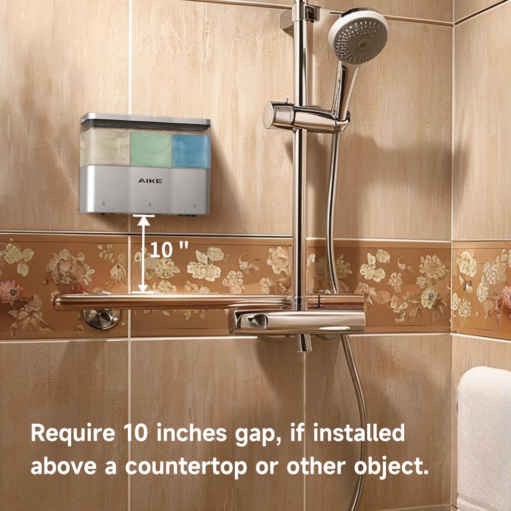 AIKE Duschseifenspender für Badezimmer, 3 x 320 ml automatischer Seifenspender zur Wandmontage, Seifenspender aus Kunststoff ohne Bohren, geeignet für flüssiges Duschgel, Shampoo und Spülung