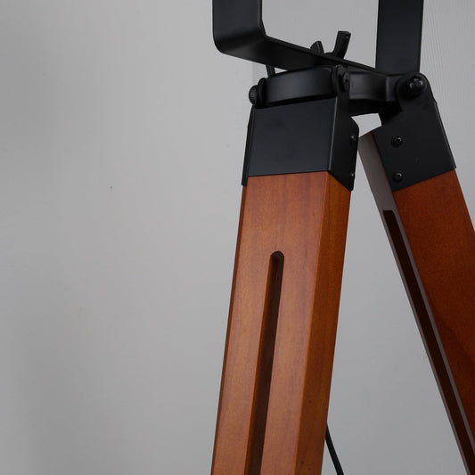 Alpinaluz Stehlampe aus Holz, Vintage, Kino Design mit schwarzem, schwenkbarem Kopf, höhenverstellbar, E27-Sockel, für Wohnzimmer