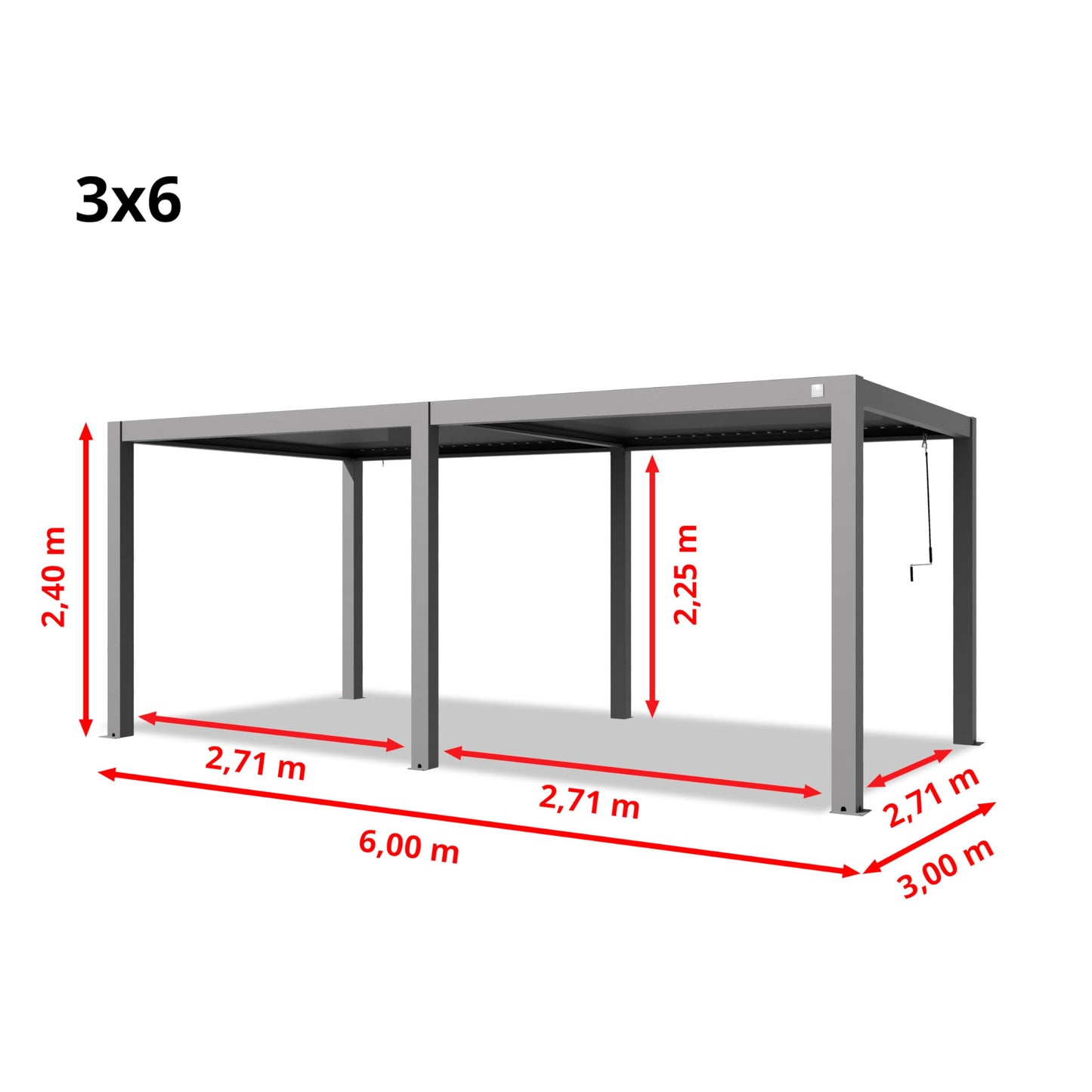 TOOLPORT PRIMEYARD Pergola 3x6 m Aluminium Pfosten mit Lamellendach aus Aluminium graue Terrassenüberdachung