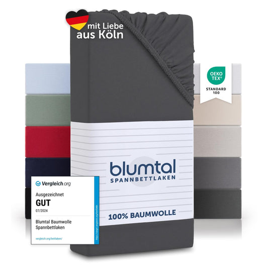 Blumtal® Basics Spannbettlaken Topper 140x200cm Jersey - Bettlaken 140x200cm aus 100% Baumwolle - Oeko-TEX zertifiziertes Spannbetttuch 140x200cm - Topper Spannbettlaken 140x200cm - Anthrazit