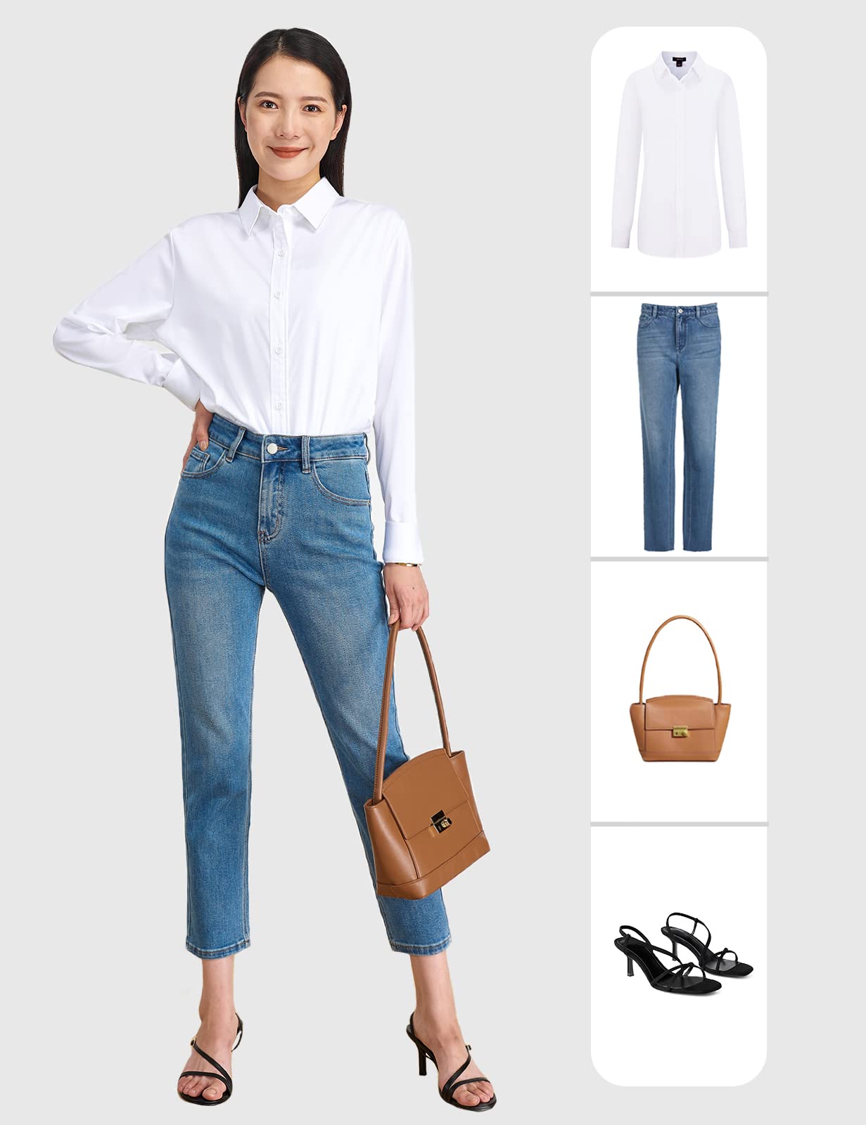 Tapata Damen Button Down Shirts Klassisch Fit Lange Ärmel Blusen Stretch Tops für Arbeit Business Casual Dressy Weiß Small