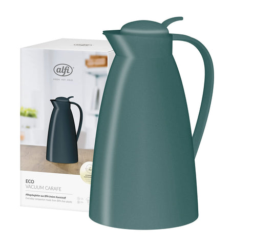 alfi ECO 1,0l, sea pine, Isolierkanne mit hygienischem Hartglaseinsatz aus Kunststoff, Drehverschluss mit bequemer Drucktaste, Ausgießen mit einer Hand, ideal als Kaffeekanne, Teekanne, BPA-frei